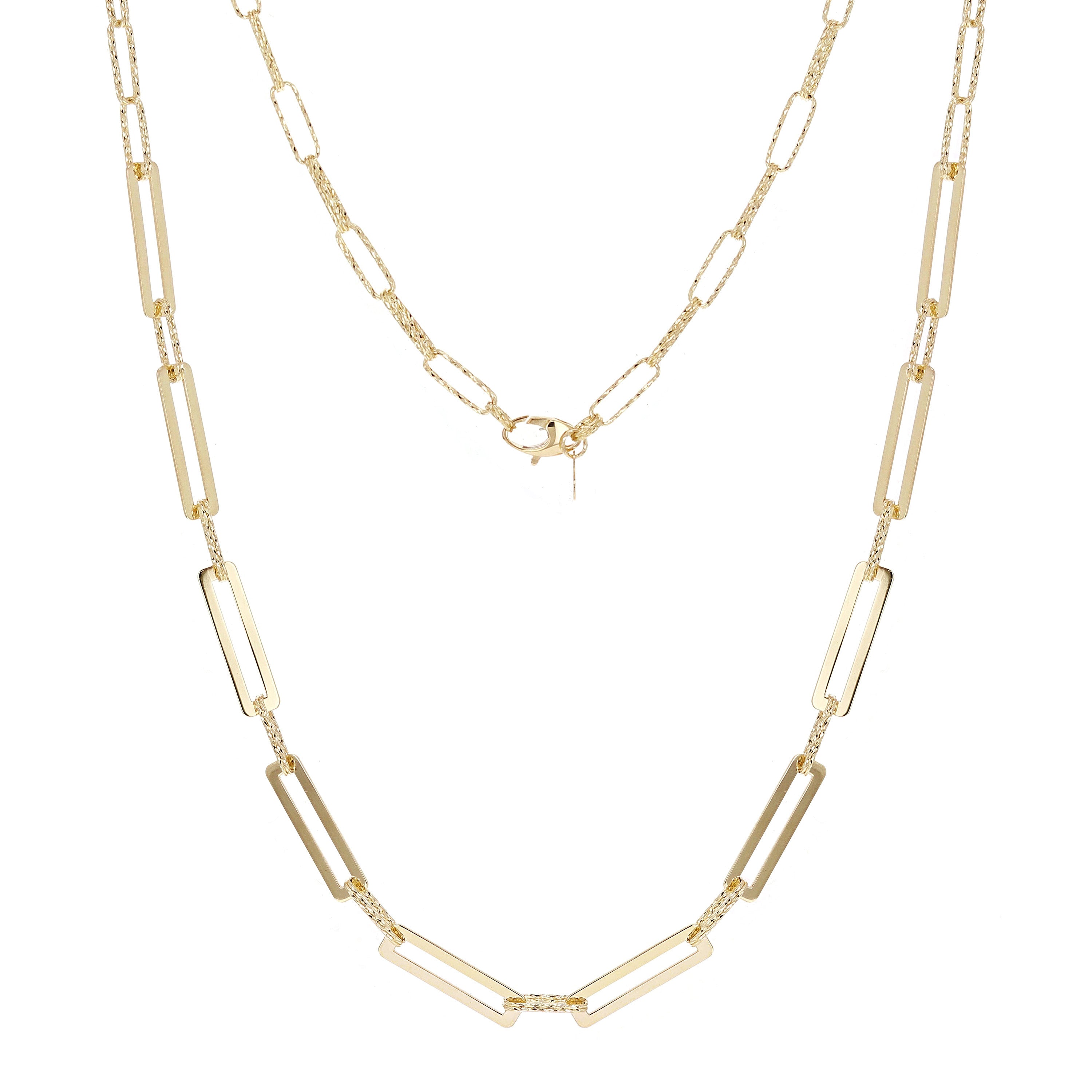 Italian 14k Yellow Gold Paper Clip Link Necklace, Bracelet & Earrings Set 16.4 grams