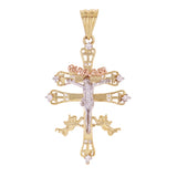 14k Tri Color Gold Caravaca Cross Crucifix Pendant with Cubic Zirconia 2.1" 7.3g