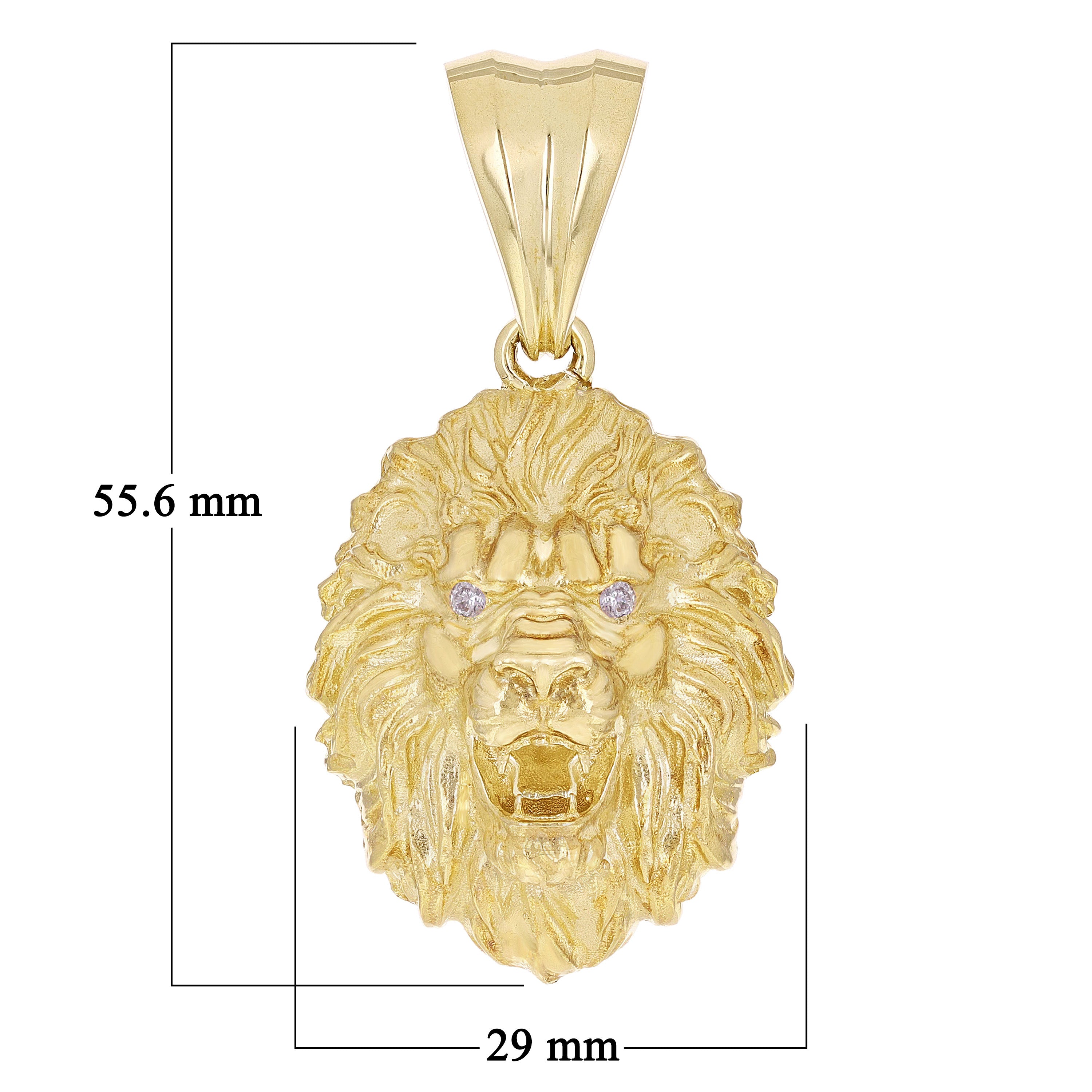 14k Yellow Gold Solid 3D Lion Head Charm Pendant with Diamond Eyes 2.2" 25 grams - Large 25 grams