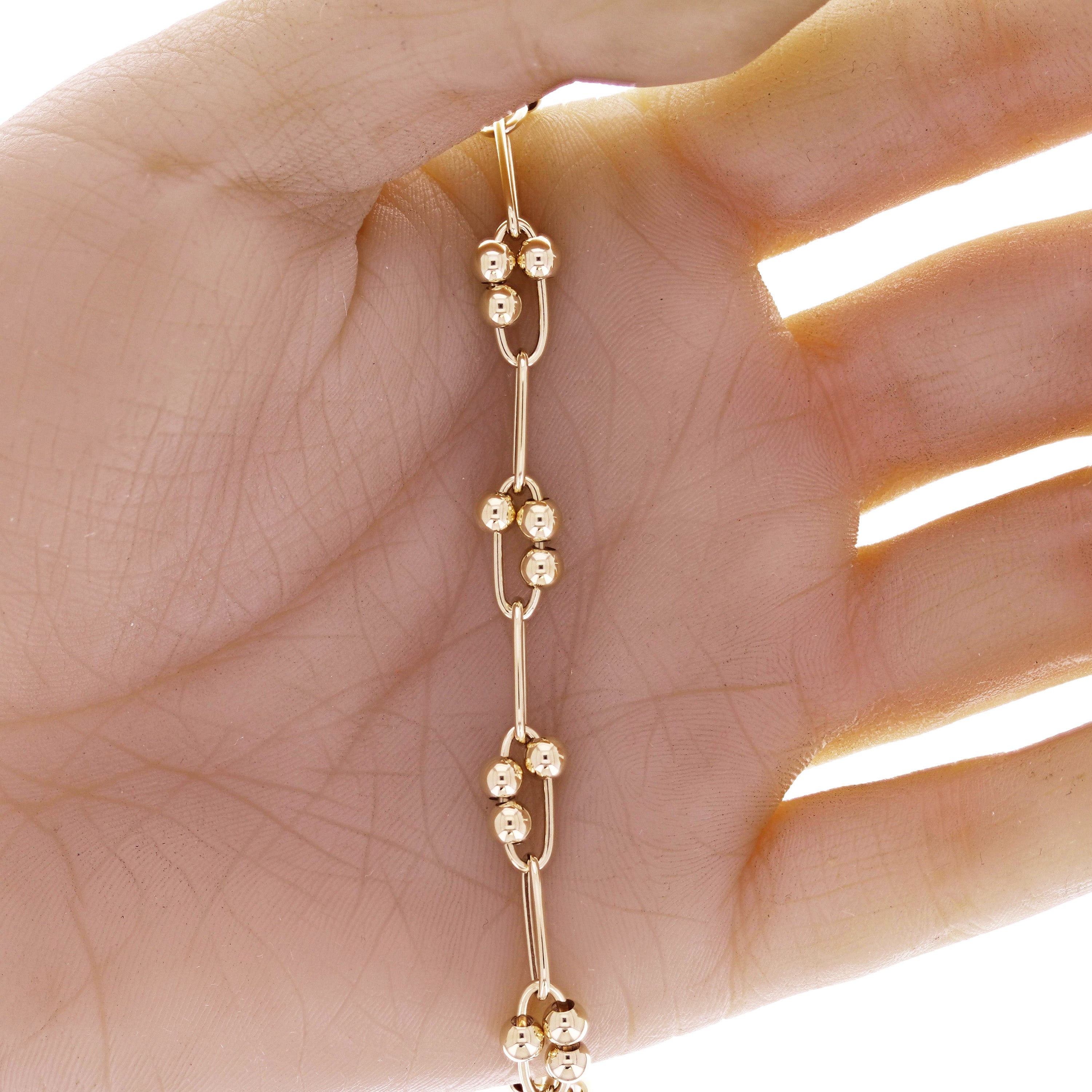 Italian 14k Yellow Gold Moving Ball Bead Charm Bracelet 7.5" 8mm 4.8 grams