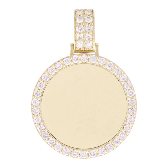 14k Yellow Gold 1.65ctw Diamond Polished Halo Engravable Circle Pendant