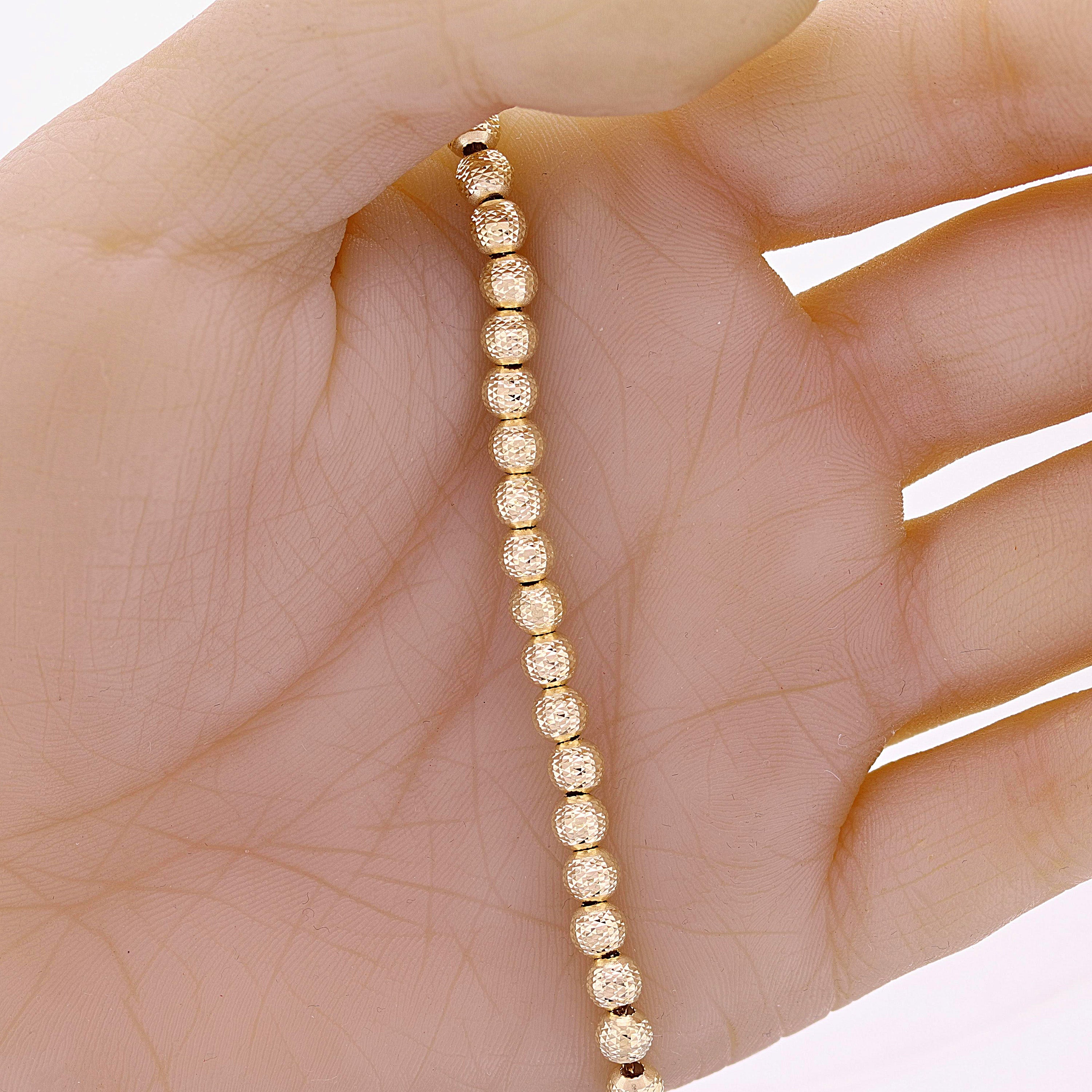 Italian 14k Yellow Gold Bracelet Dimaond Cut Ball Bead Bracelet 8" 5mm 4.9 grams