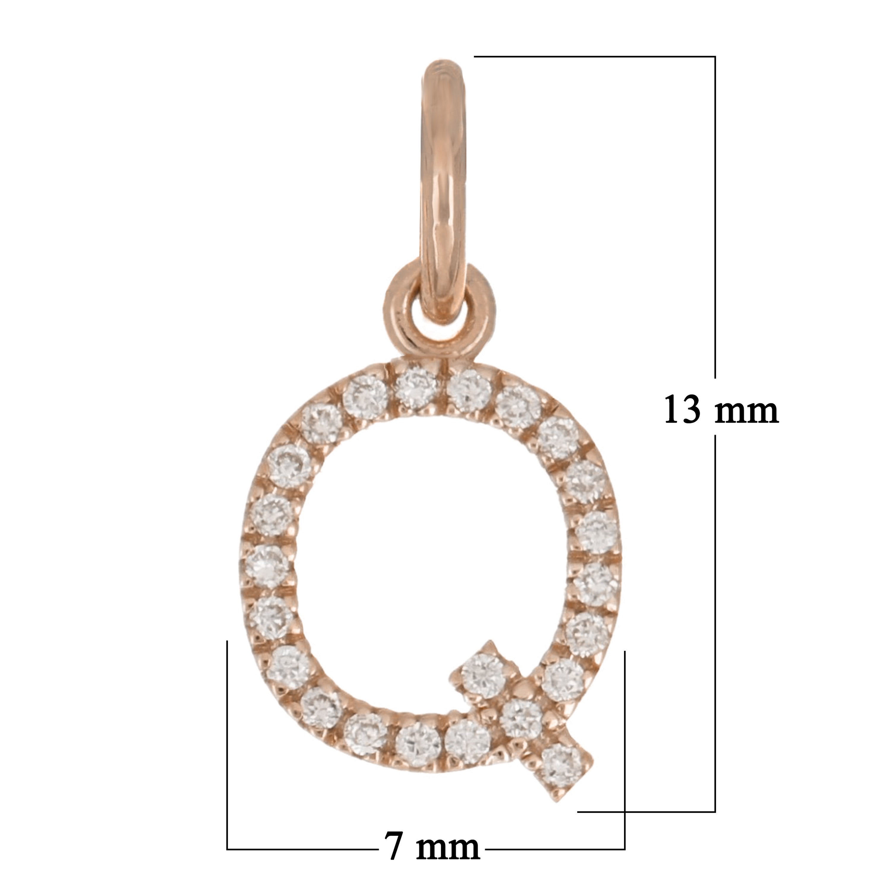 14k Rose Gold Diamond Initial Letter Q Charm Pendant - Letter Q,Rose