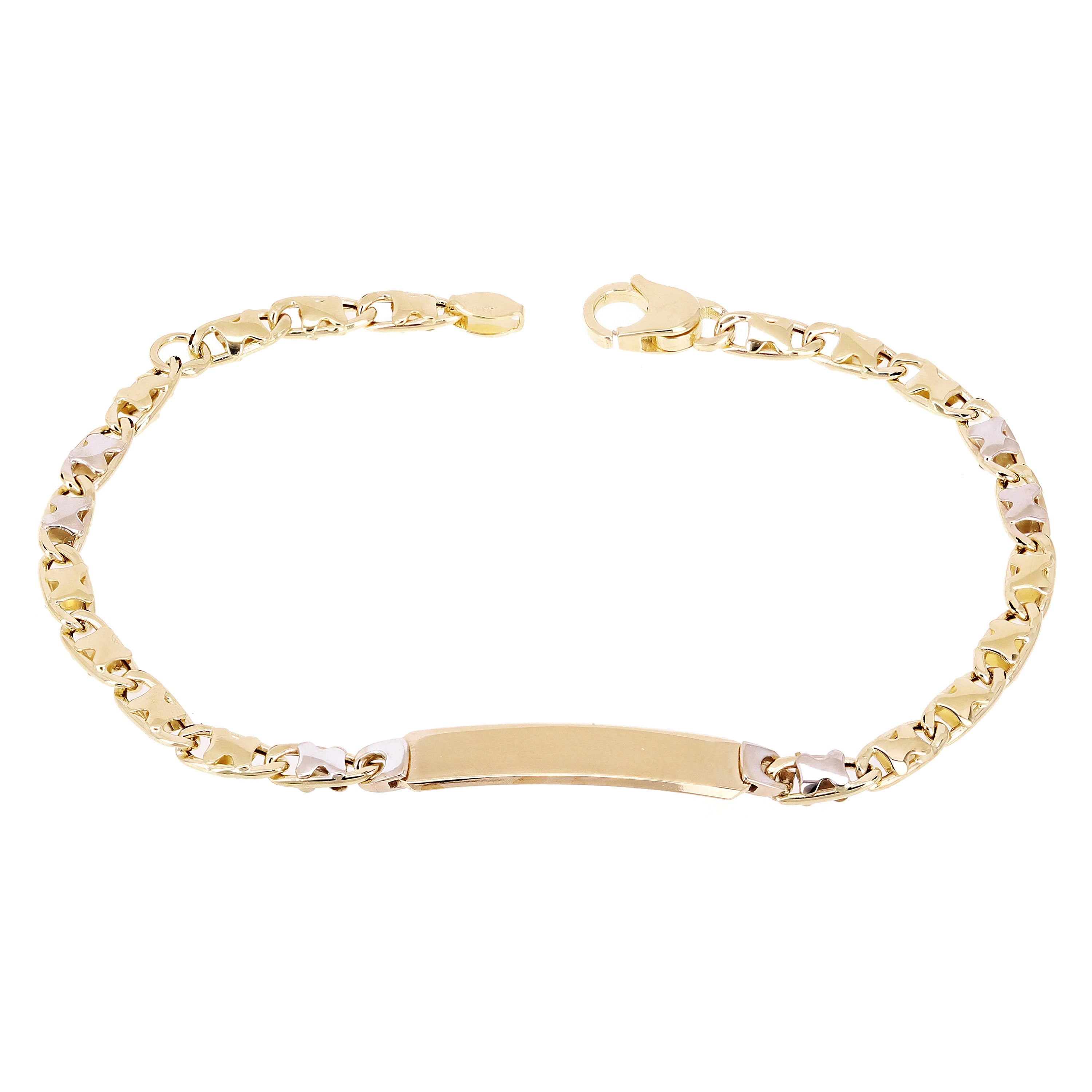 Italian 14k Two Tone Gold Engravable Baby Kids ID Bracelet 6.5" 4.7mm 3.1 grams