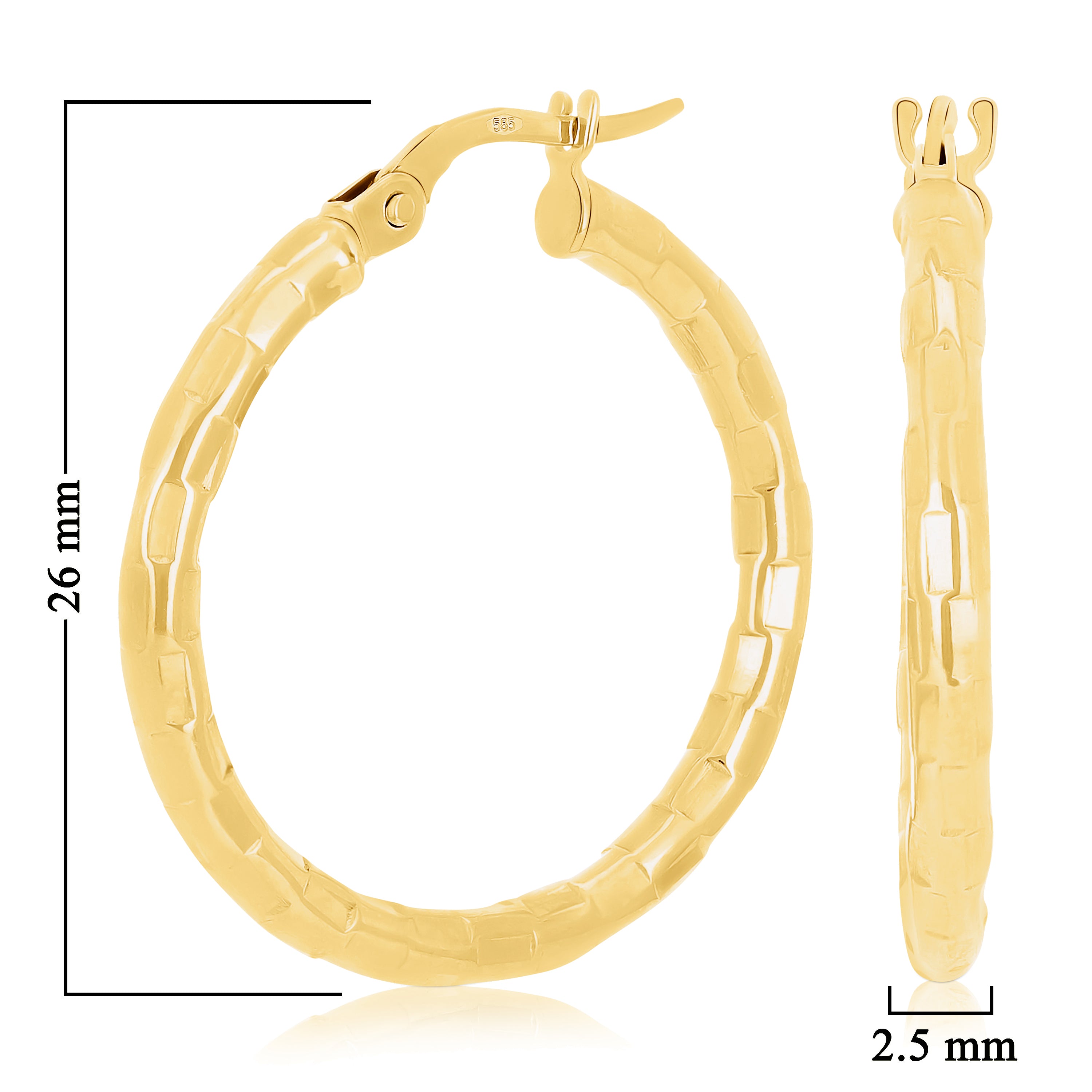 Italian 14k Yellow Gold Faceted 2.5mm 1" Diameter Round Hoop Earrings 1.7 grams