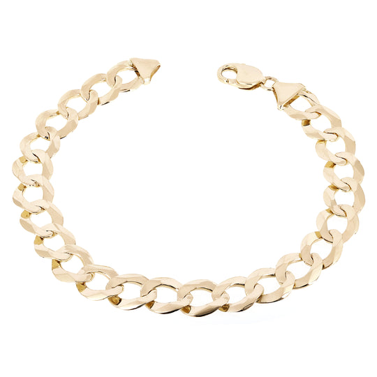 9mm Men's 14K Yellow Gold Oval Carved Curb Cuban Link Chain Bracelet 8