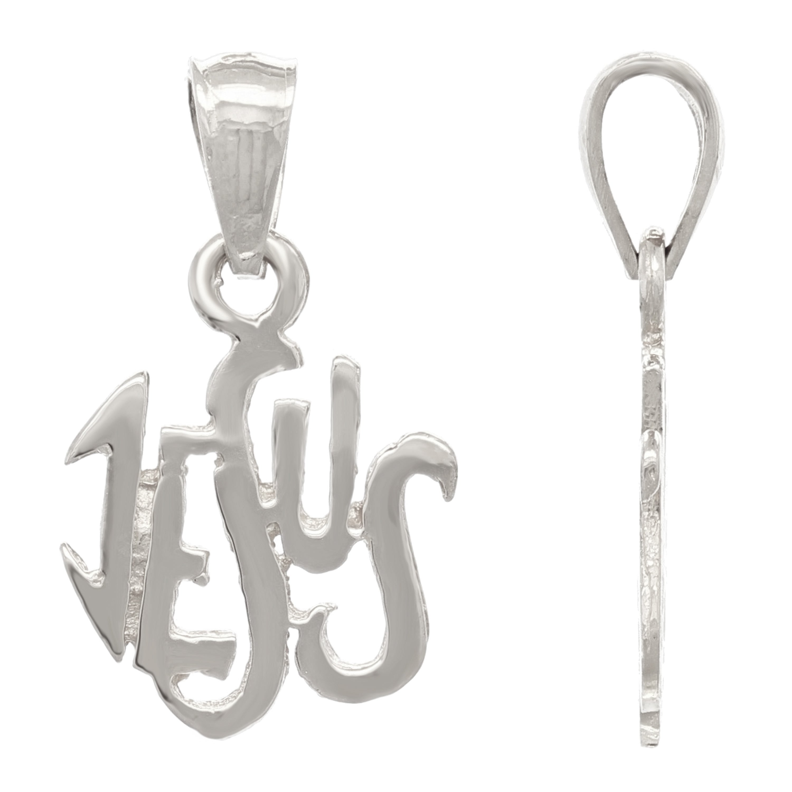 14k White Gold JESUS Pendant Religious Charm 1 gram - White