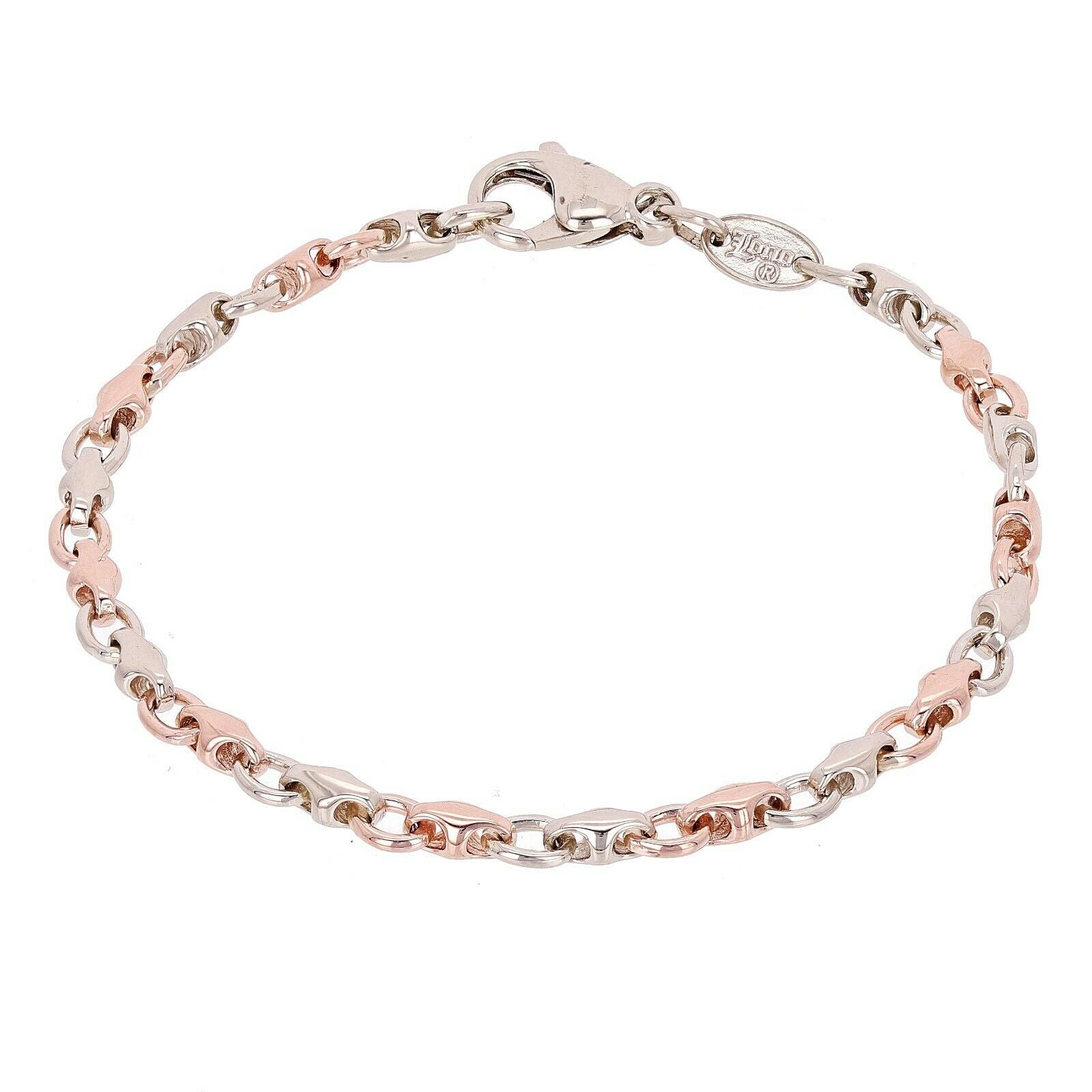 14k Rose & White Gold Handmade Fashion Link Bracelet 7" 4mm 9 grams - 7"