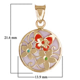 Italian 14k Yellow Gold Flowers & Butterfly Enamel Round Charm Pendant 1.2 grams