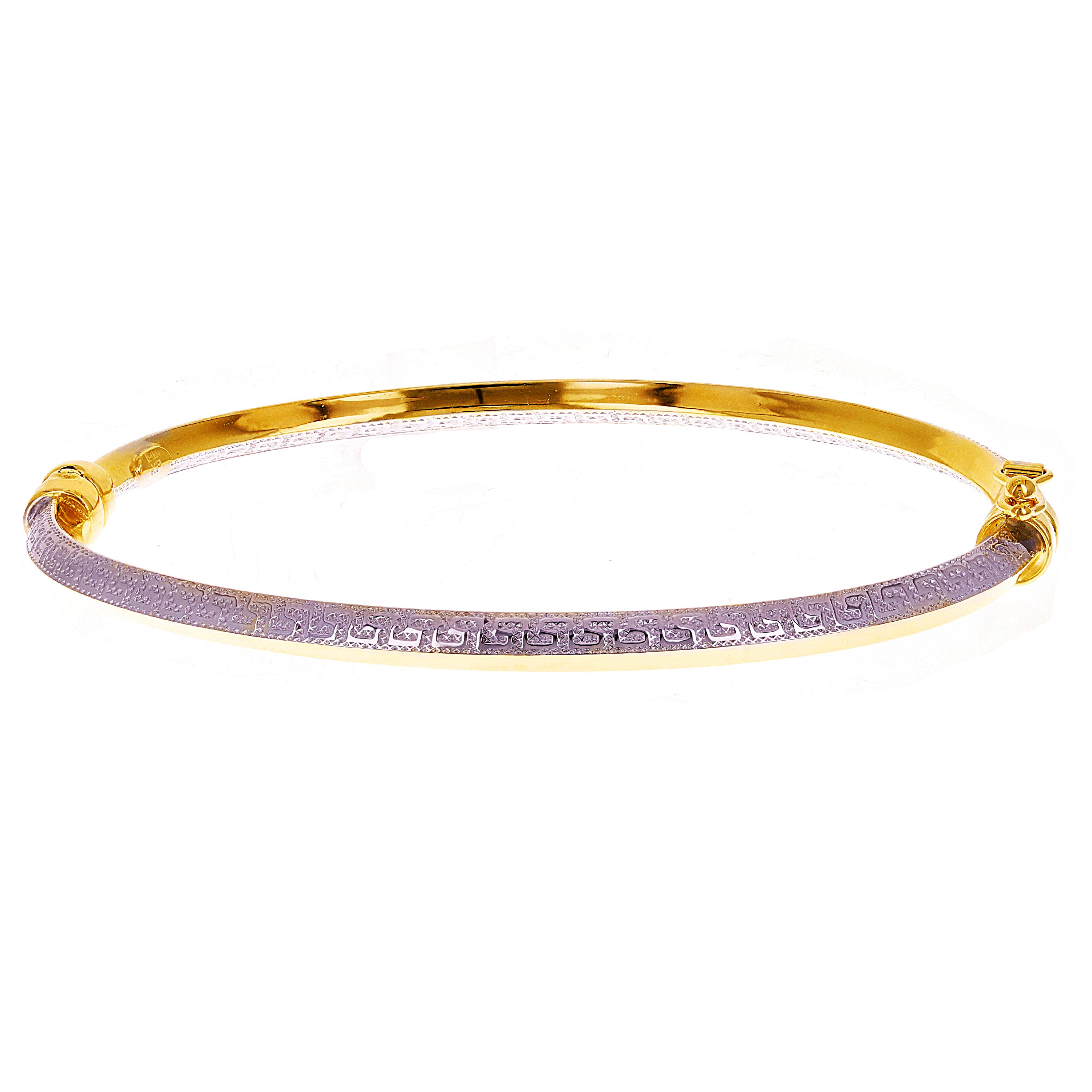 Italian 14k Two-Tone Gold Greek Key Bangle Bracelet 7" 3.6mm 5.2 grams