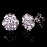 14k White Gold Flower Cluster Round Diamond Stud Earrings 3.01ctw 10.9mm 3 grams