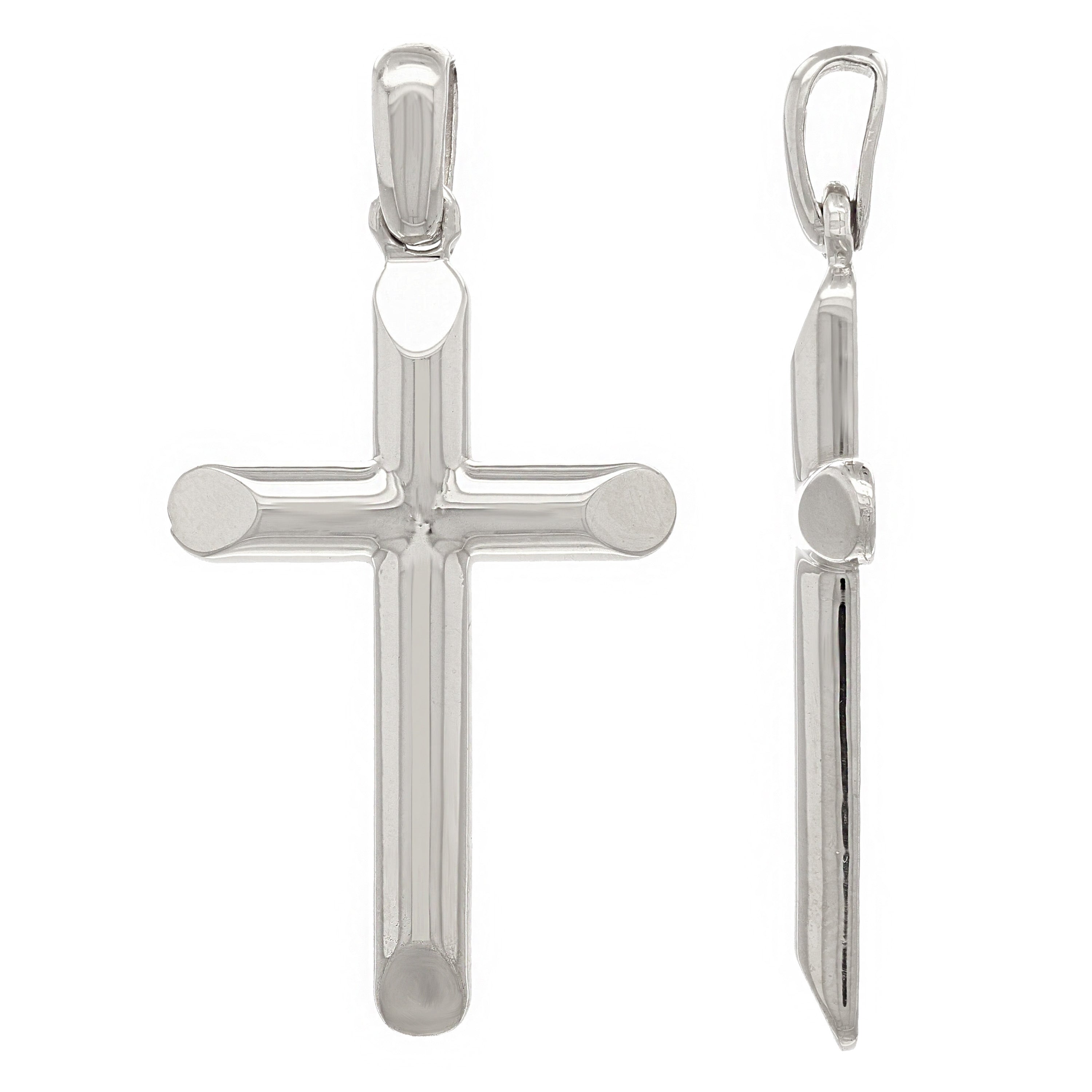 14k White Gold Solid High Polish Cross Religious Charm Pendant 1.8" 7.7 grams - White