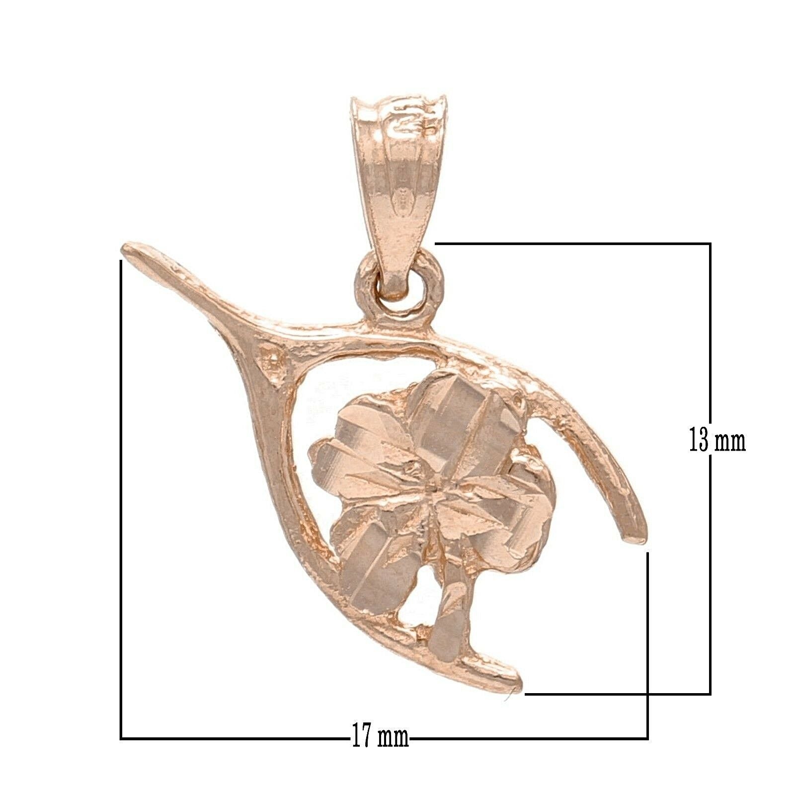 14k Rose Gold Four Leaf Clover Lucky Wish Bone Charm Pendant 0.9gram