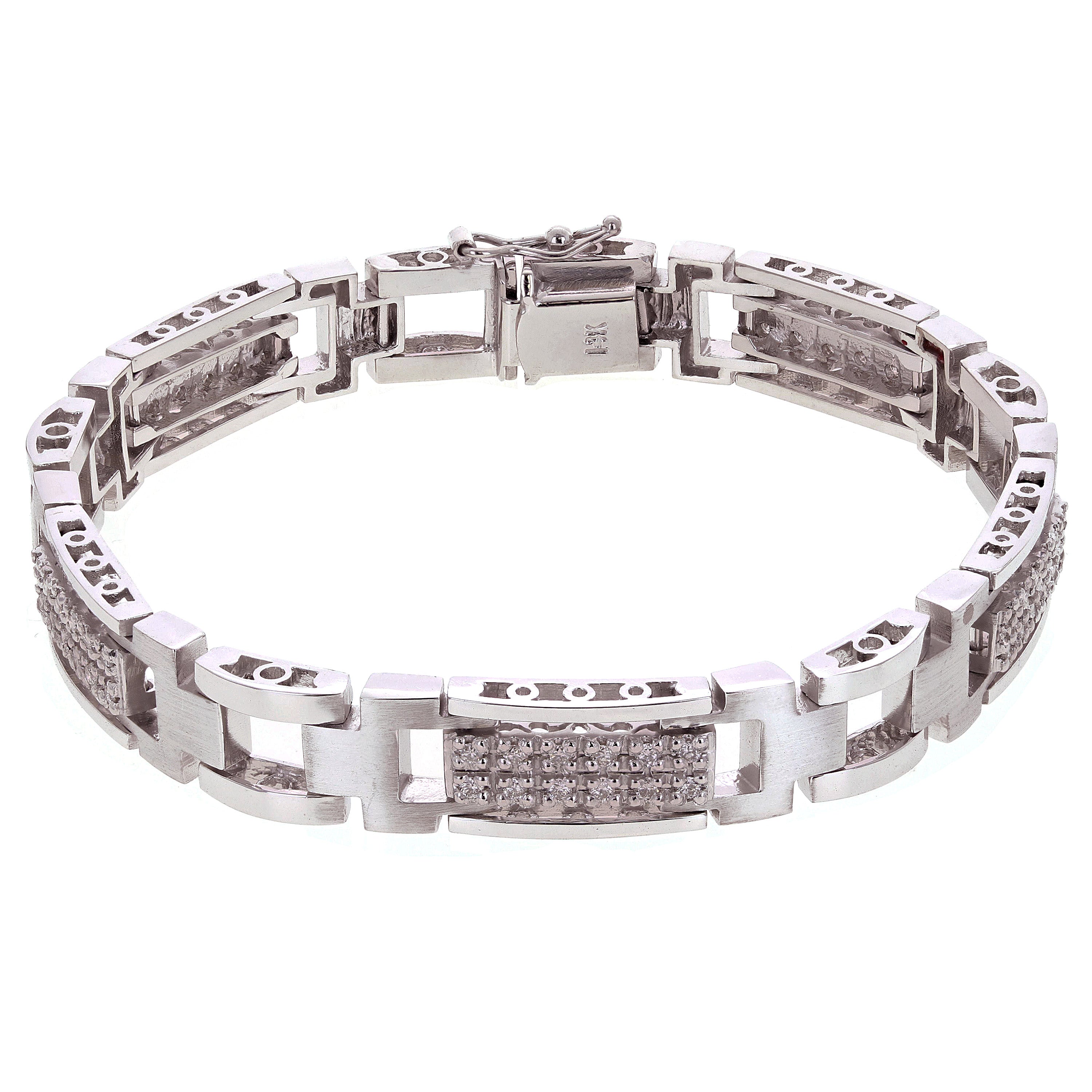 Men's 14k White Gold 1.00ctw Diamond Watch Link Bracelet 8" 10mm 35.4 grams - White  8"  10mm  1ctw  35.4grams