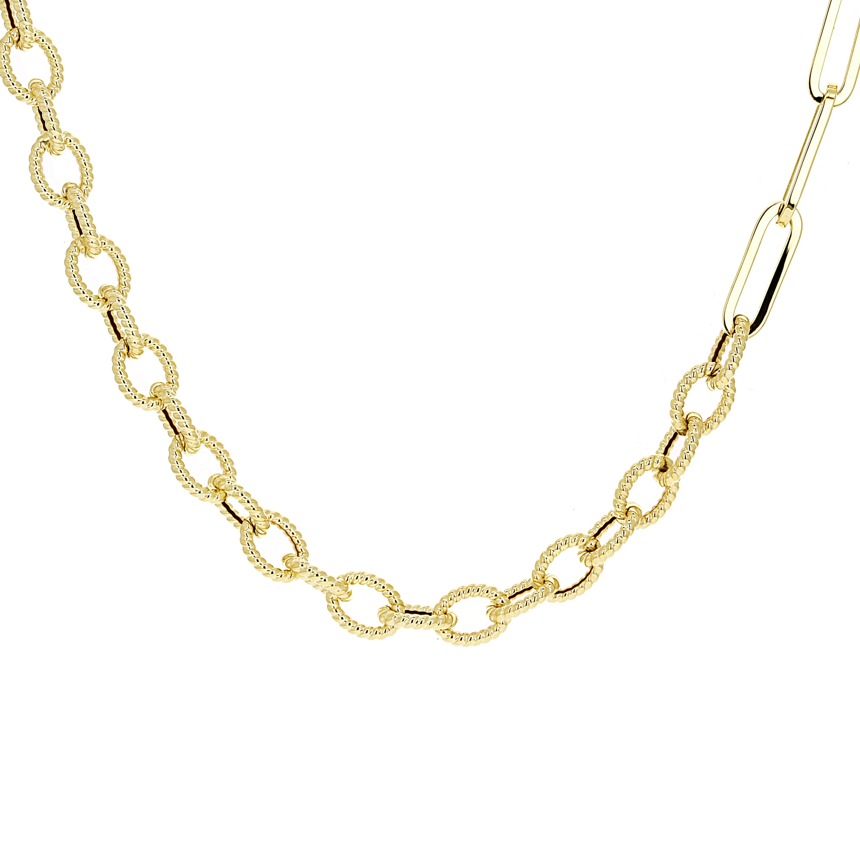 Italian 14k Yellow Gold Twist Oval & Paper Clip Link Chain Necklace 18" 10.4gram