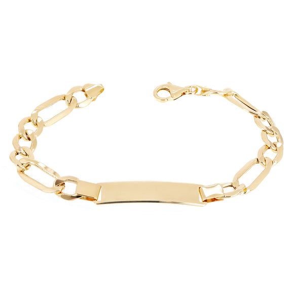 Italian 14k Yellow Gold Engravable Hollow Figaro ID Bracelet 7.75