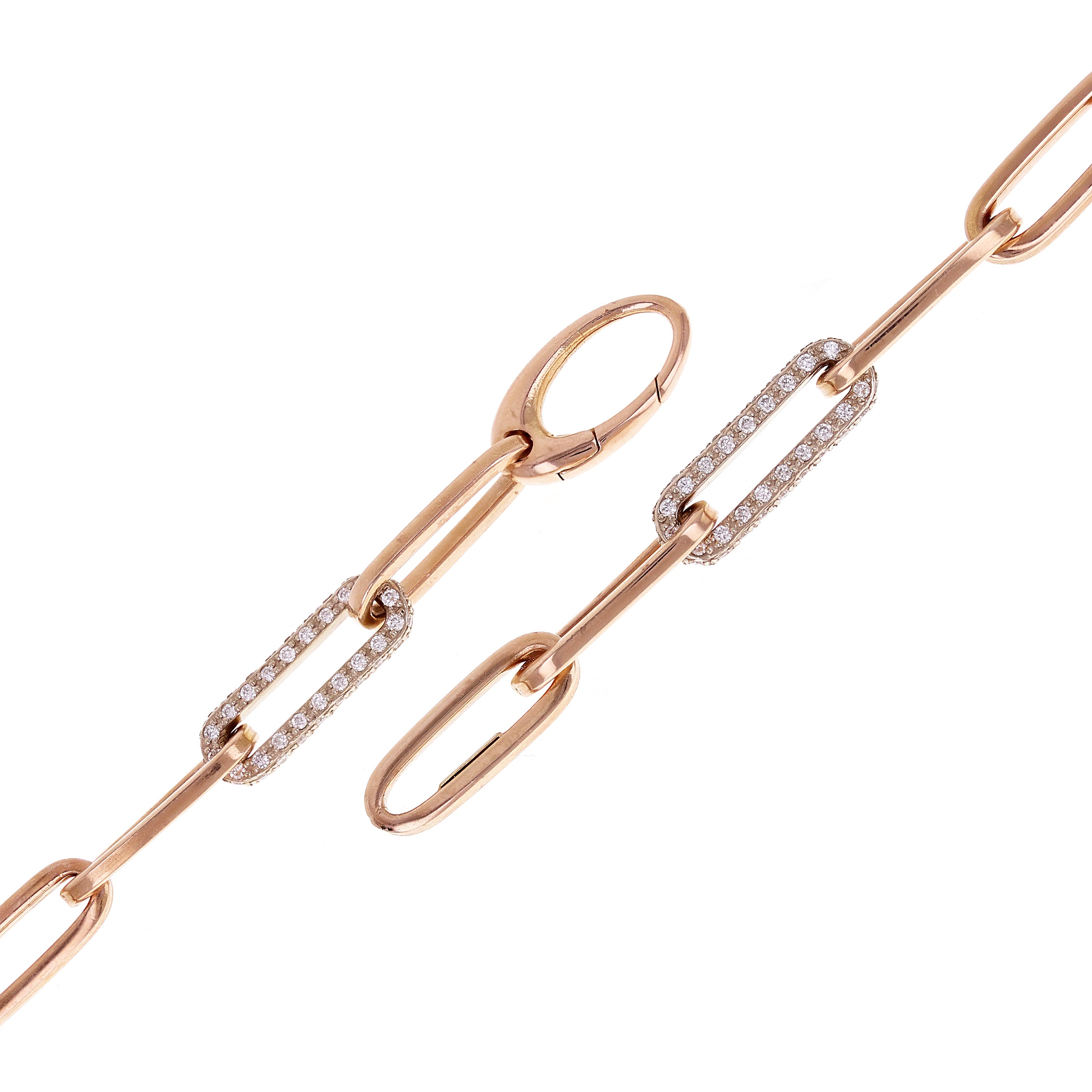 14k Rose Gold 1.43ctw Diamond Paper Clip Chain Bracelet 7.75" 6.5mm 9.9 grams