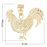 10k Yellow Gold Diamond Cut Rooster Cock Chicken Bird Charm Pendant 2.4 grams
