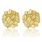 10k Yellow Gold Diamond Cut Nugget Round Stud Earrings 10mm x 9.5mm 1.2 grams