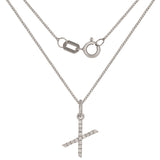 14k White Gold Diamond Initial Letter X Charm Pendant Necklace 18" - Letter X,White