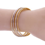Italian 14k Two-Tone Gold Plain & Textured 7 Days Bangle Bracelet Set 8" 11.3g