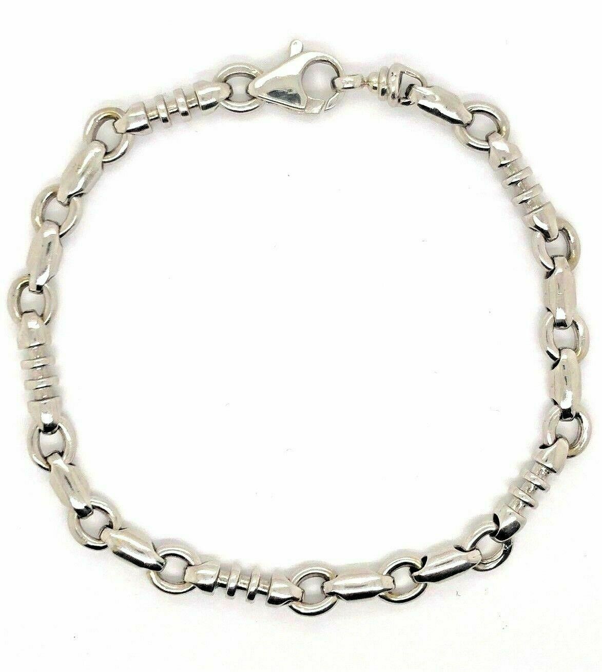 14k White Gold Handmade Fashion Link Bracelet 8.5" 6.3mm 24.7 grams - 8.5"