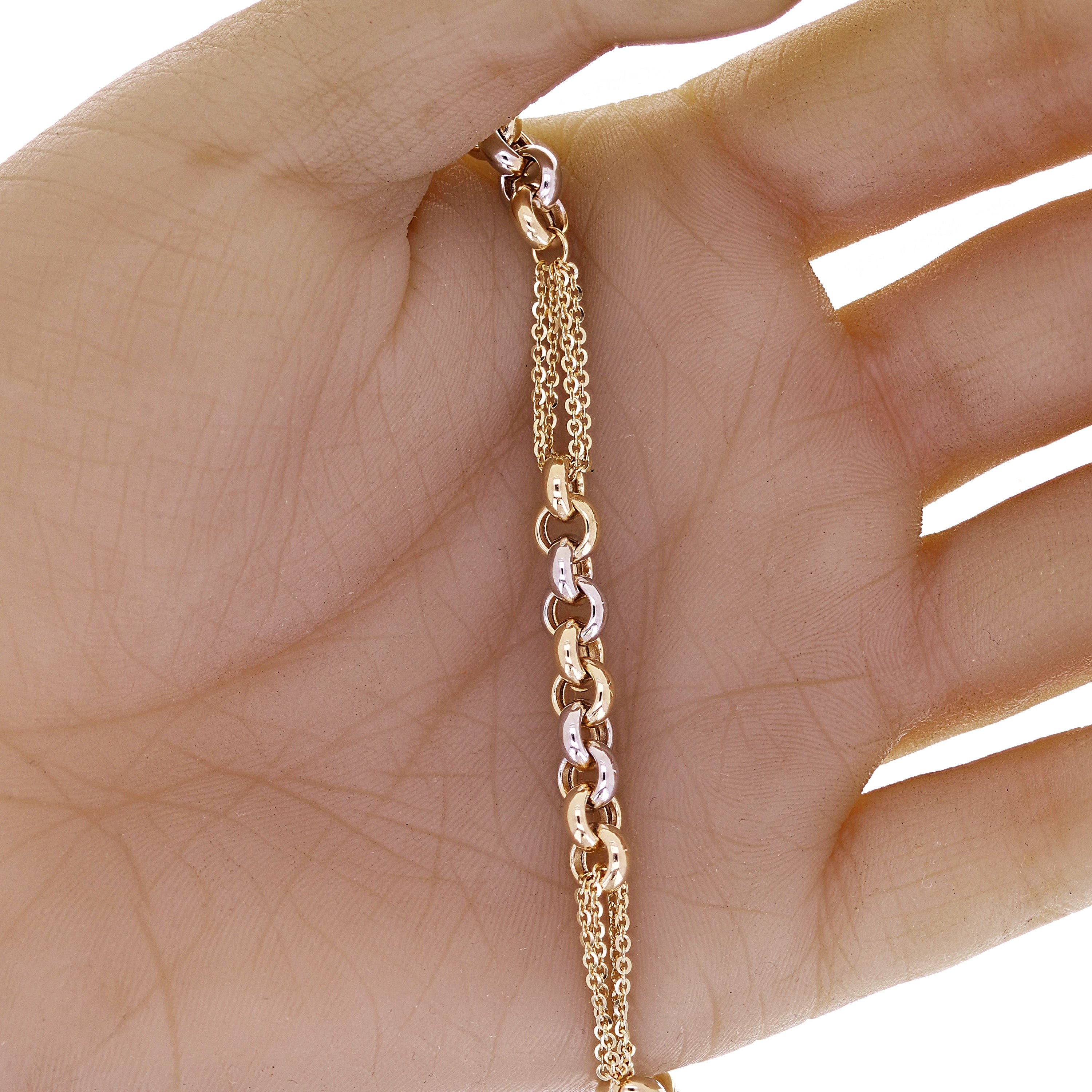 Italian 14k Yellow & White Gold Round Ring Rolo Chain Bracelet 7.5" 5.6 grams