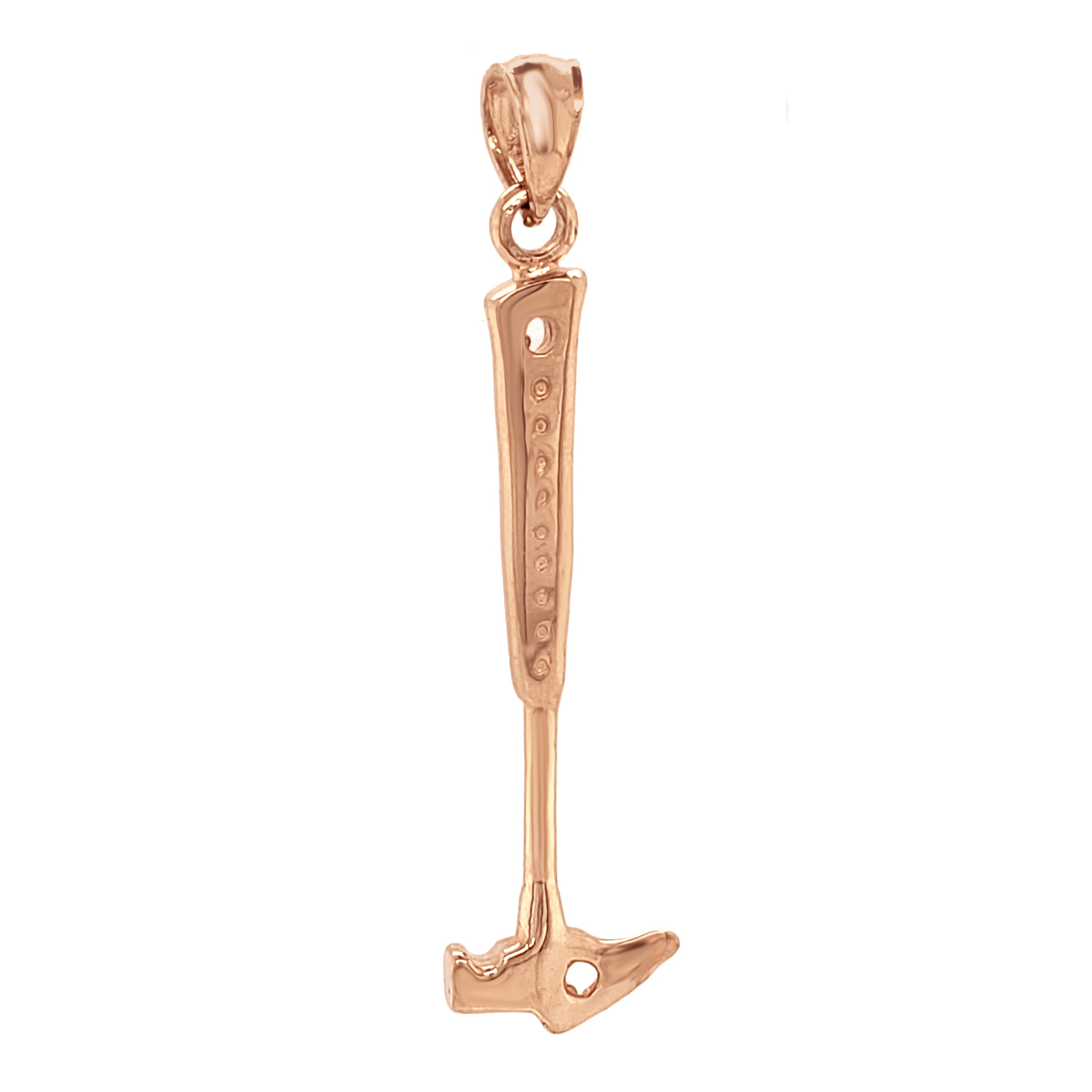 14k Rose Gold Rock Hammer Chisel Charm Pendant 1.6" 2.6 grams - Rose
