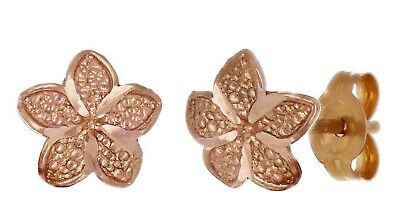 14k Rose Gold Hawaiian Plumeria Flower Stud Earrings 8.8mm x 9mm 0.8 gram