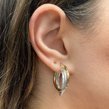 Italian 14k Yellow & White Gold Lattice & Shine Triple Entwined Hoop Earrings