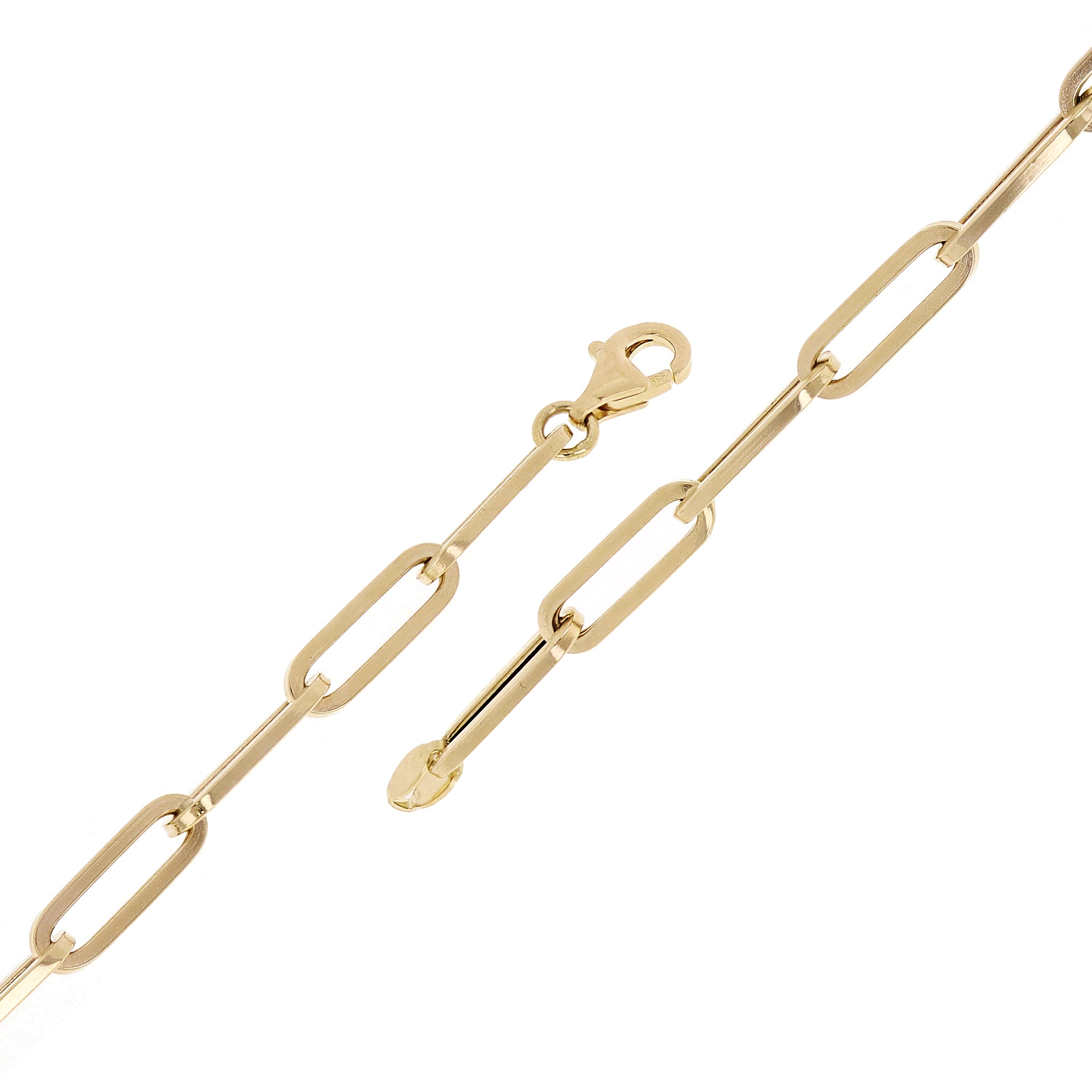 Italian 14k Yellow Gold Hollow Paper Clip Chain Bracelet 7.5" 4.3mm 2.7 grams - 7.5" 4.3mm