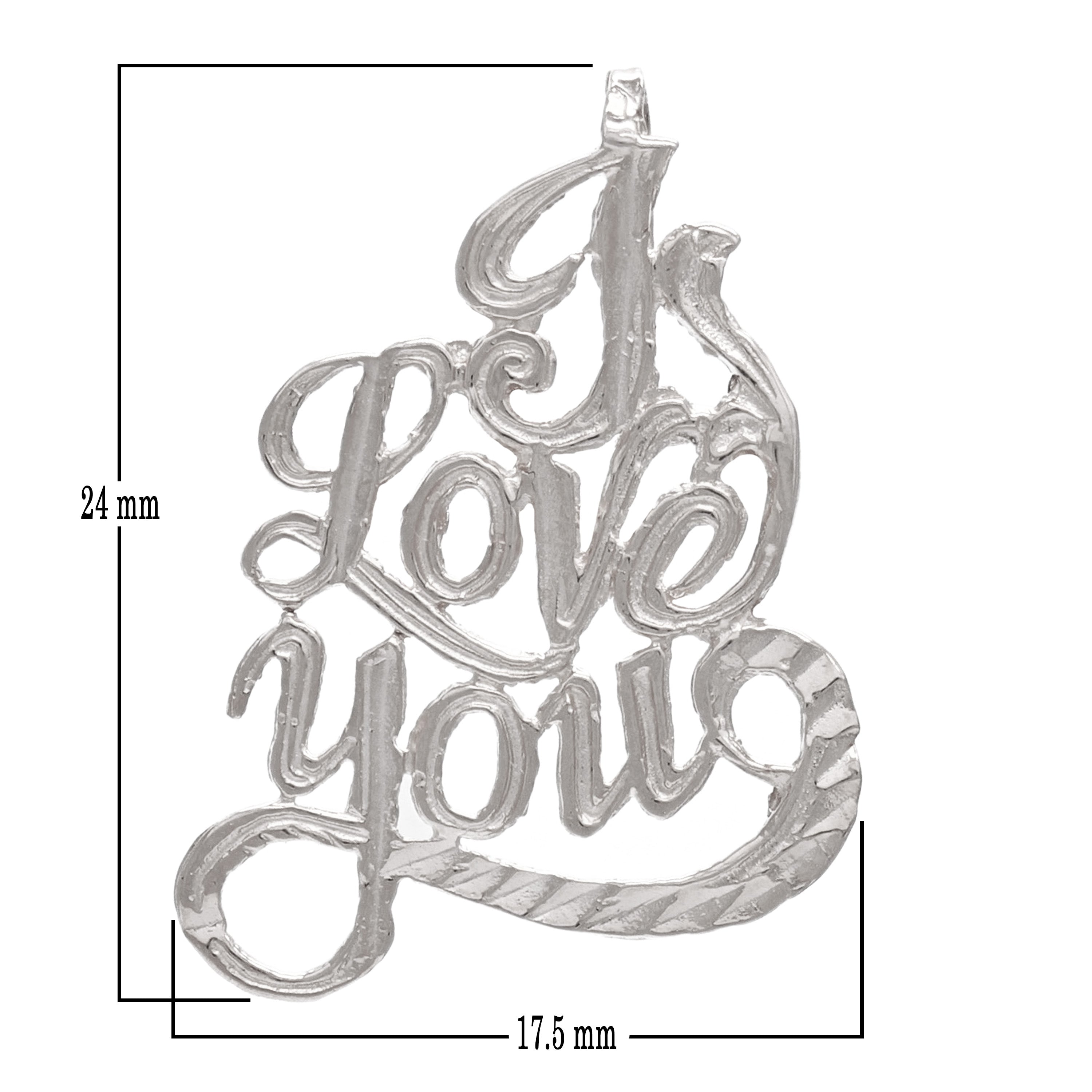 14k White Gold Diamond Cut I Love You Charm Pendant 1.2 grams - White