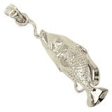 14k White Gold Sea Life Bass Fish Pendant - White
