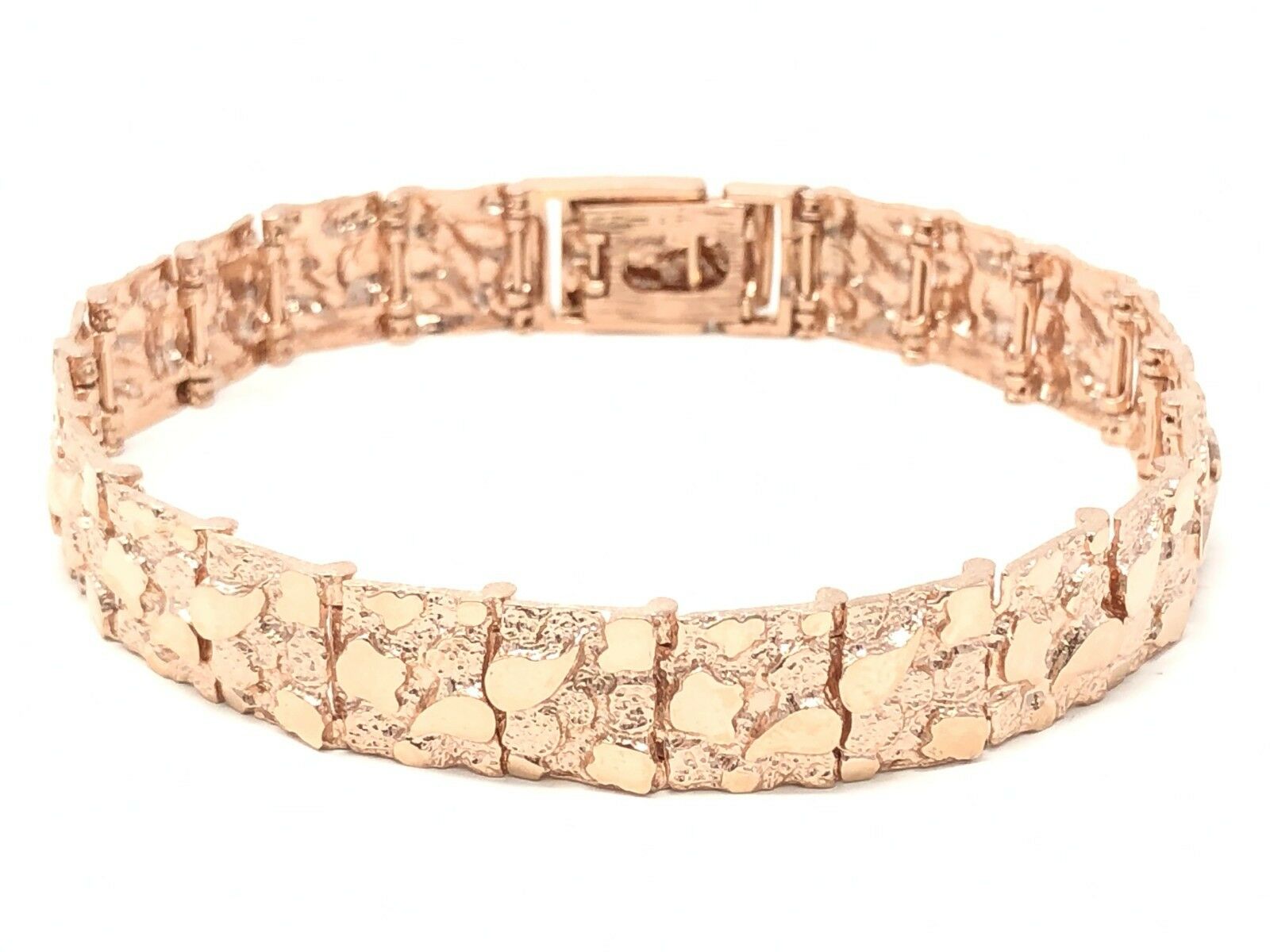 10k Rose Gold Solid Nugget Bracelet Adjustable 8.75"-9.25" 12.3mm 31.2 grams