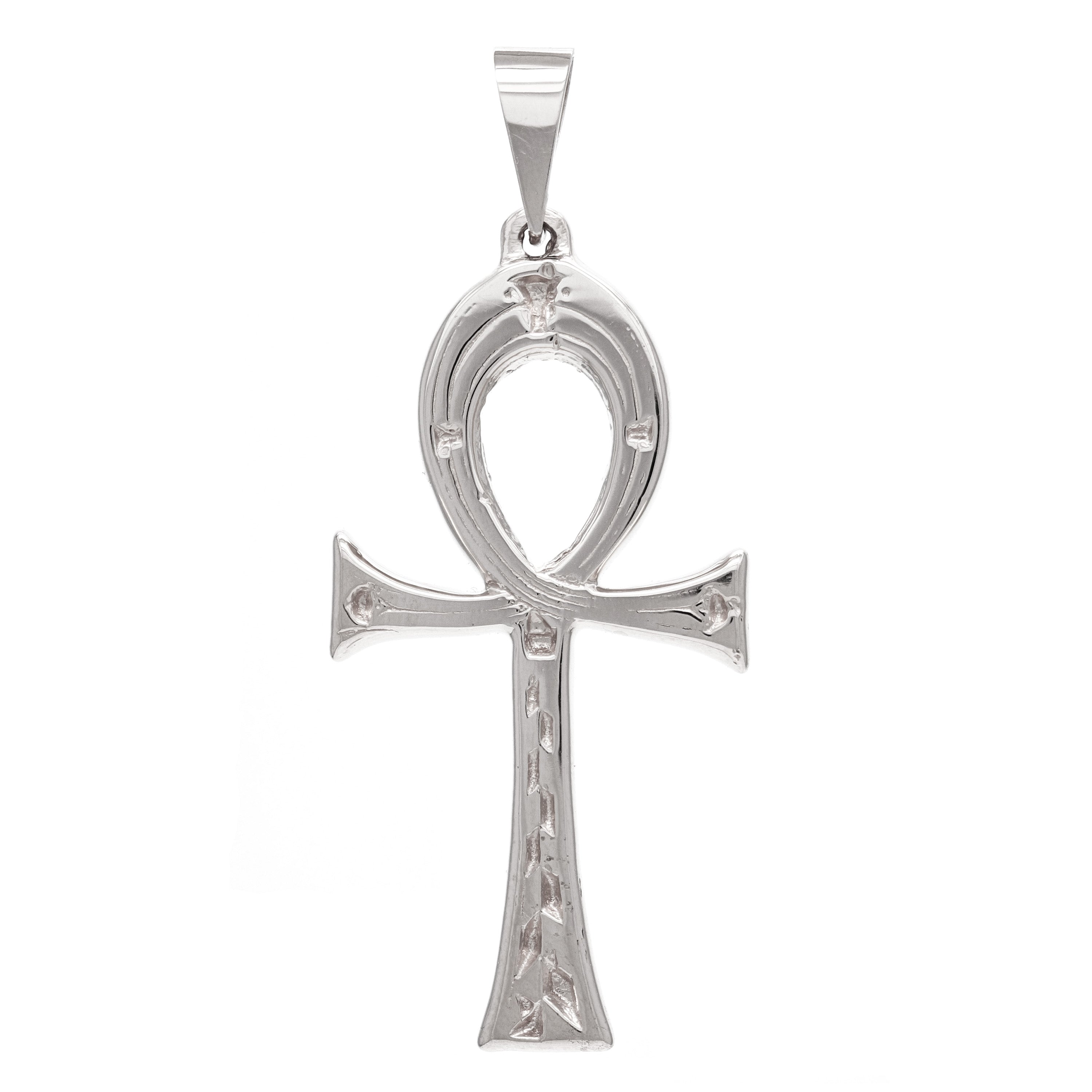 14k White Gold Egyptian Ankh Cross Religious Charm Pendant 2" 10.7 grams - White