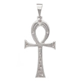 14k White Gold Egyptian Ankh Cross Religious Charm Pendant 2" 10.7 grams - White