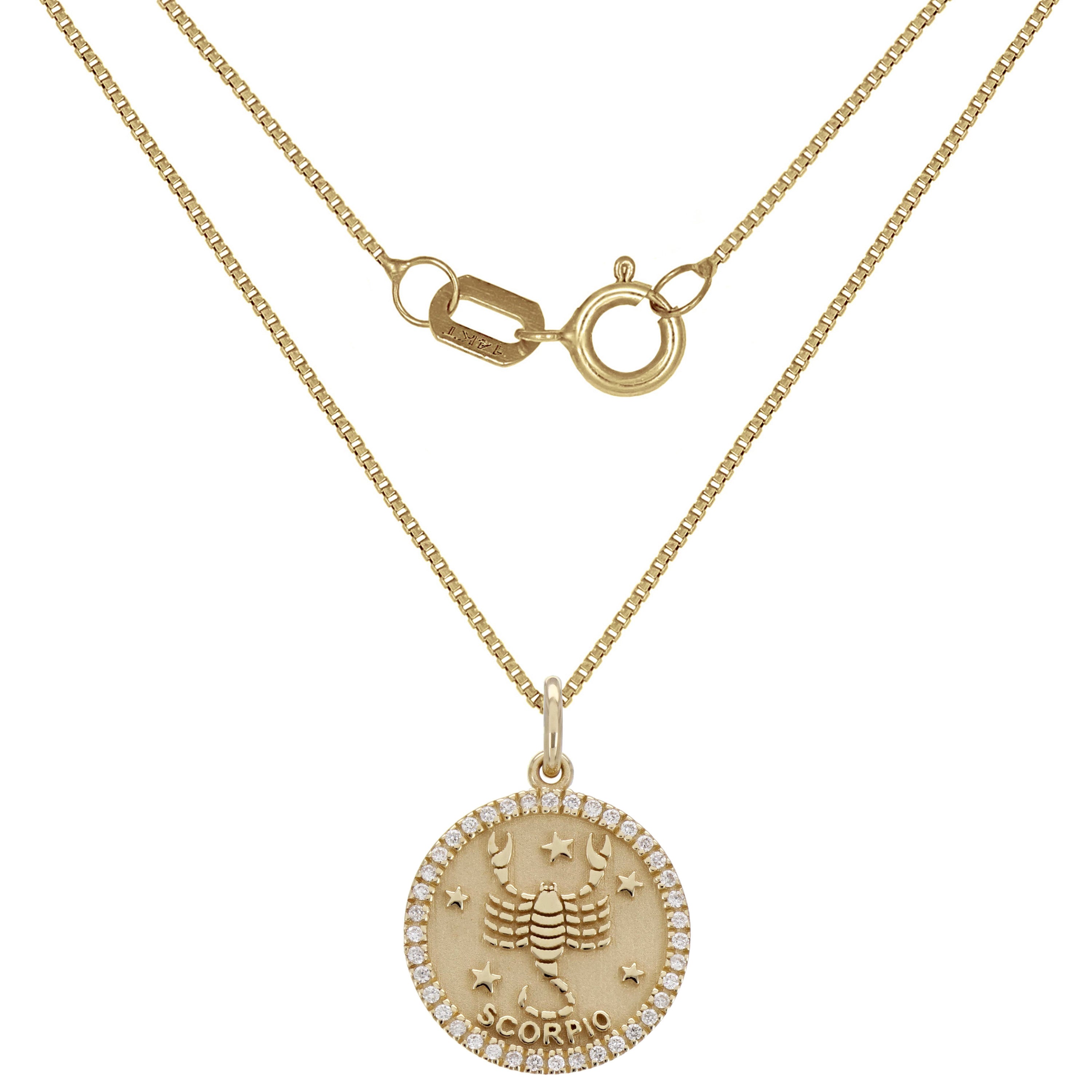 14k Yellow Gold Diamond Zodiac Sign Scorpio Pendant Necklace 18" - Scorpio,Yellow