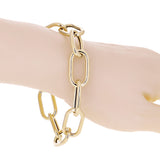 Italian 14k Yellow Gold Hollow Oval Paper Clip Link Chain Bracelet 9" 14mm 15.5g