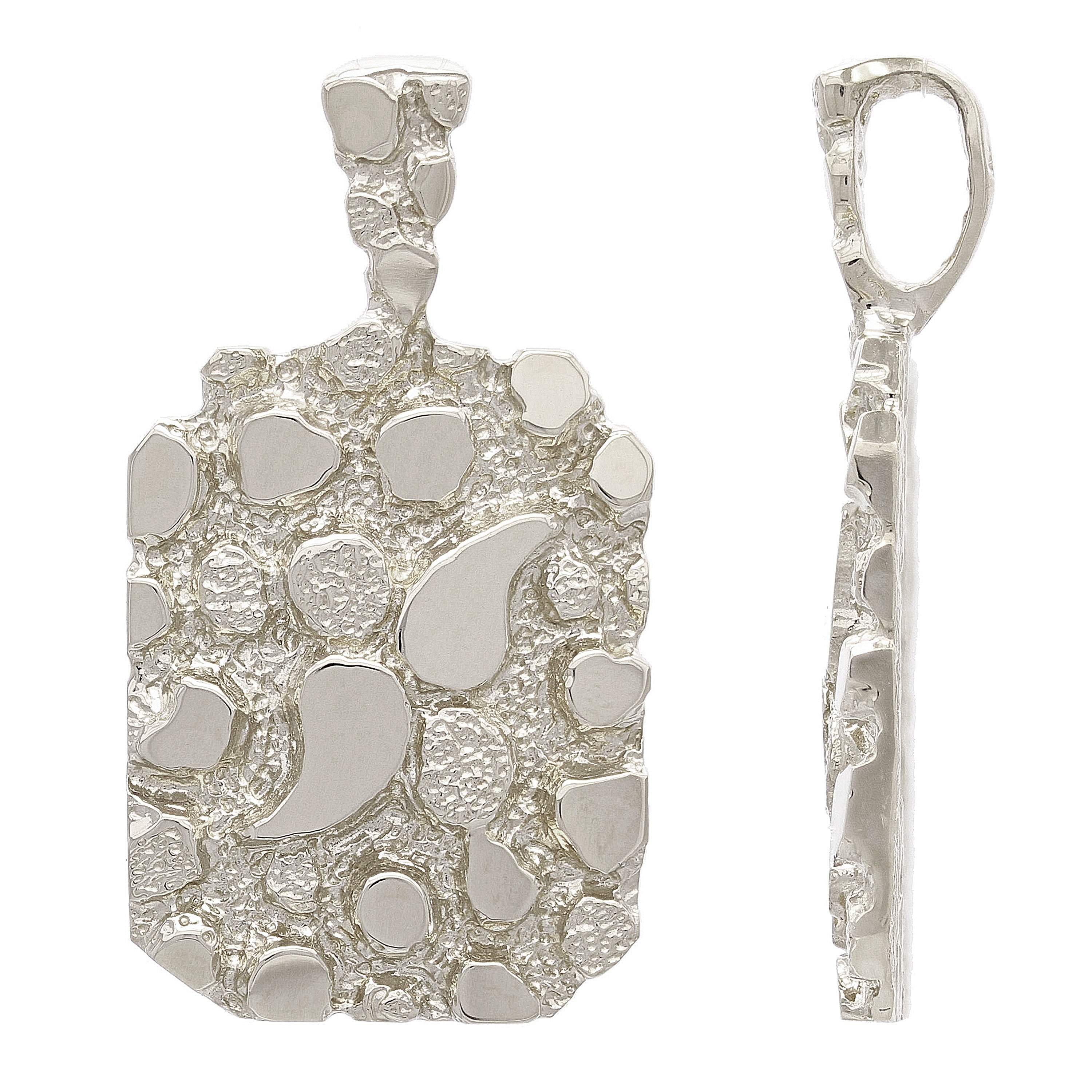 10k White Gold Solid Big Chunky Rectangle Nugget Pendant 1.4" 8.6 grams - White