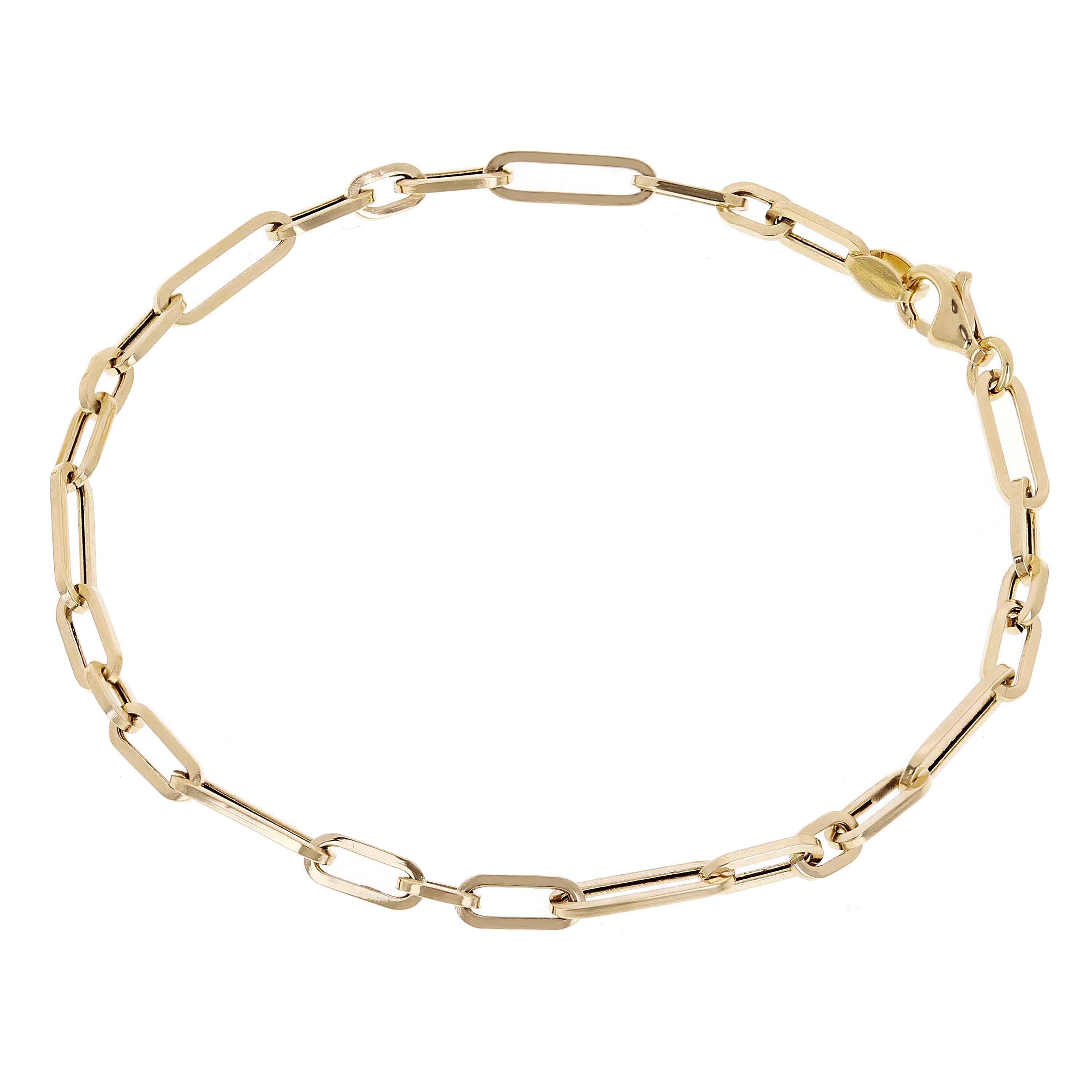 Italian 14k Yellow Gold Hollow Paper Clip Link Bracelet 7" 3.2mm 1.7 grams - Yellow,7"