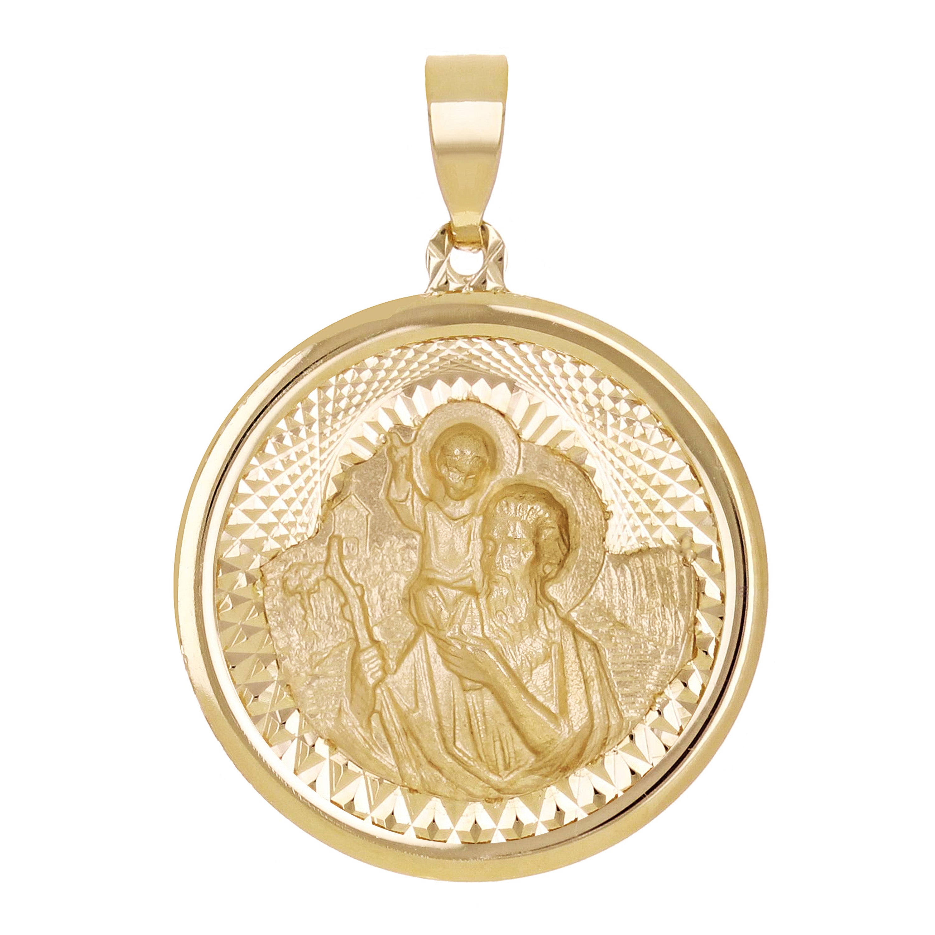 Italian 14k Yellow Gold Saint Cristobal Medal Charm Pendant 1.1" 2 grams - 2 grams