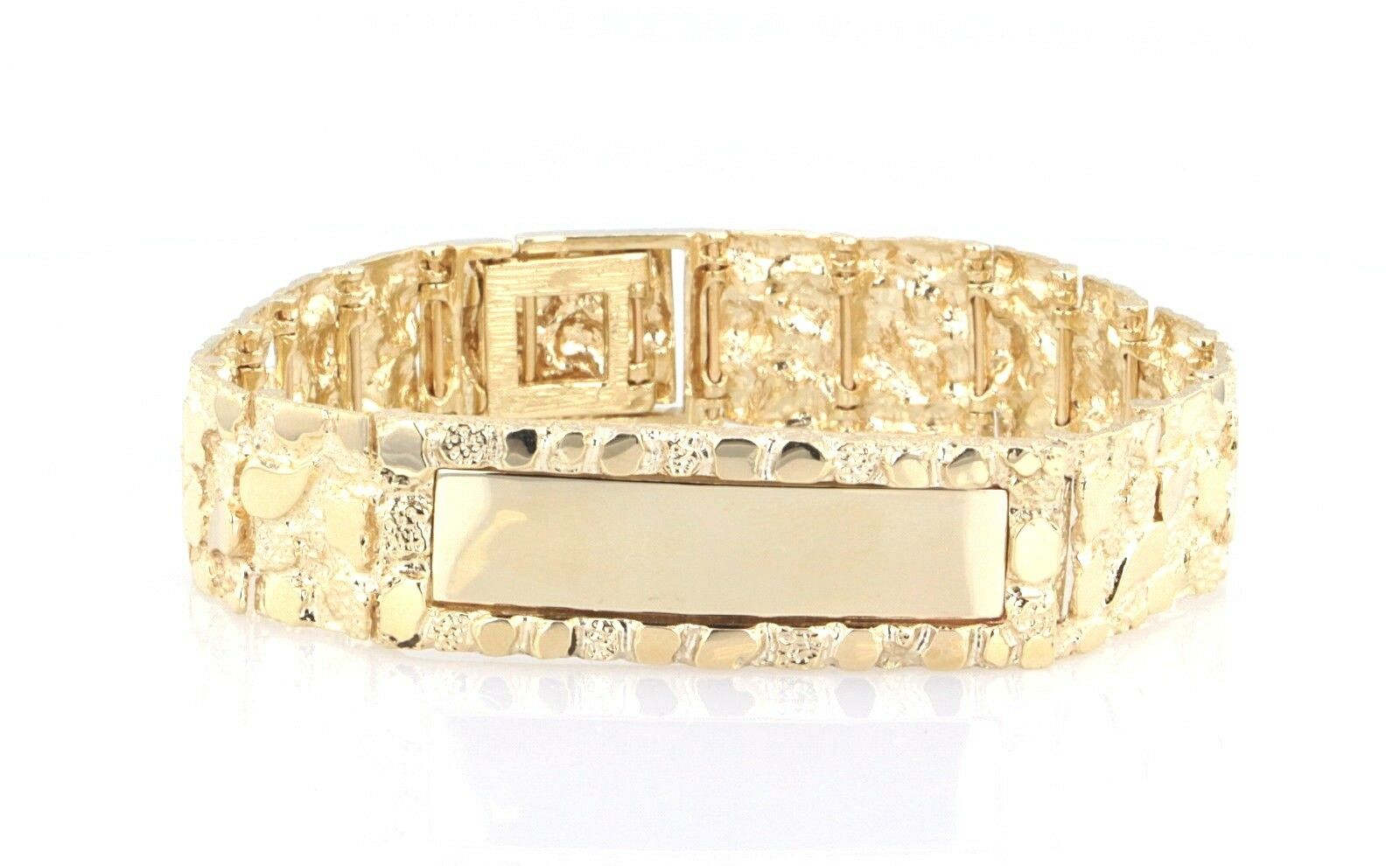 10k Yellow Gold Nugget ID Bracelet Adjustable 8" 15.8mm 36.8 grams