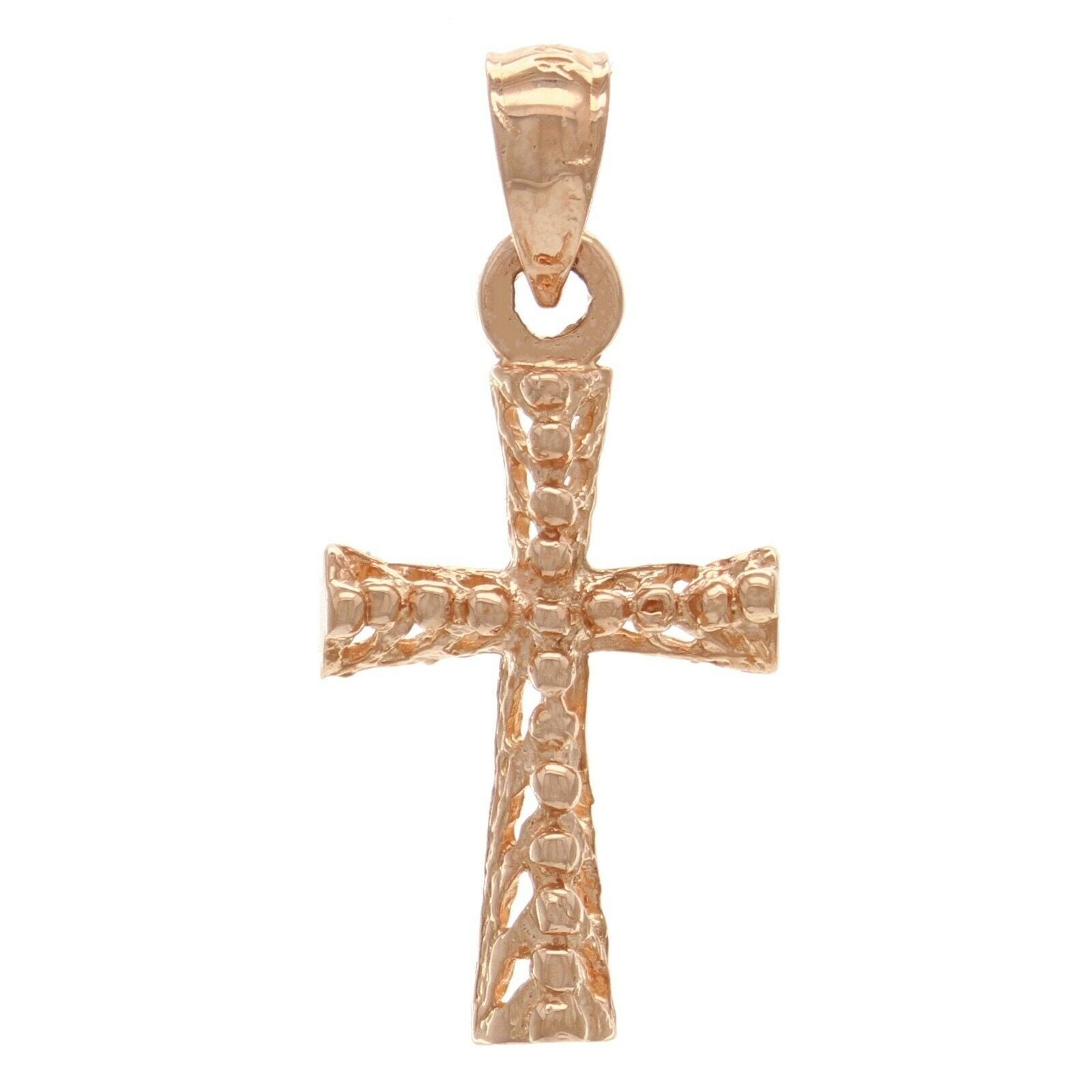 14k Rose Gold Cross Religious Charm Pendant 1" 1.4 grams - Rose