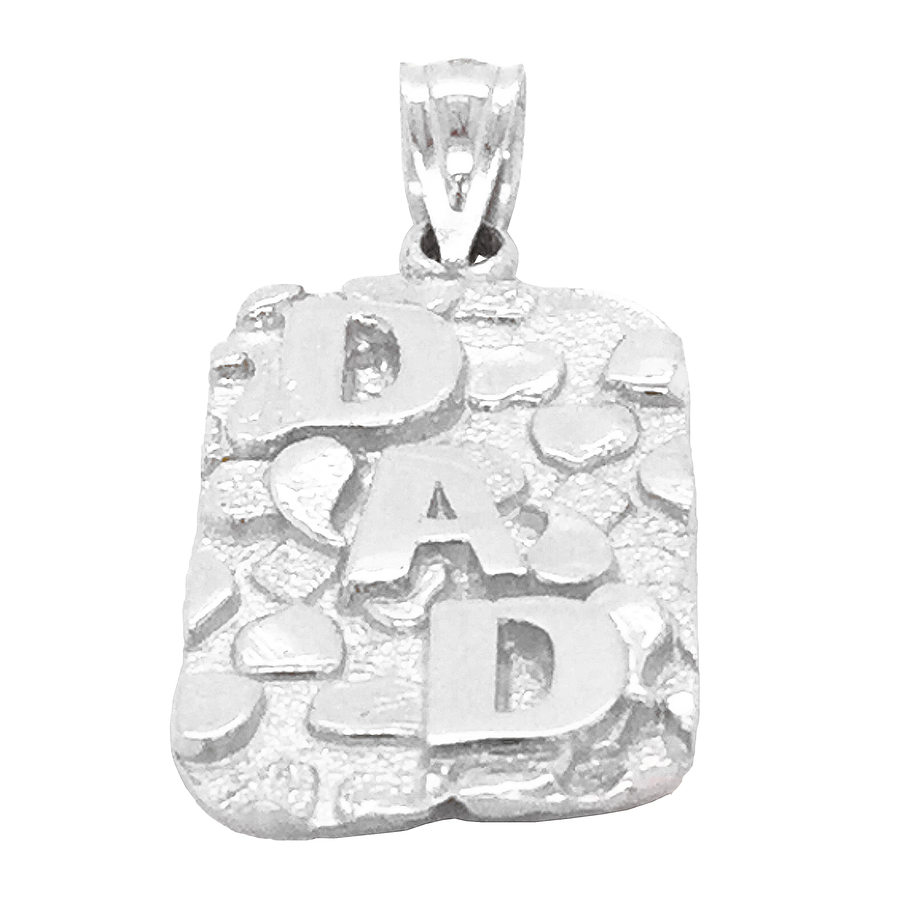 10k White Gold Solid DAD Nugget Pendant Rectangle Charm 1.1" - 2.1 grams - White