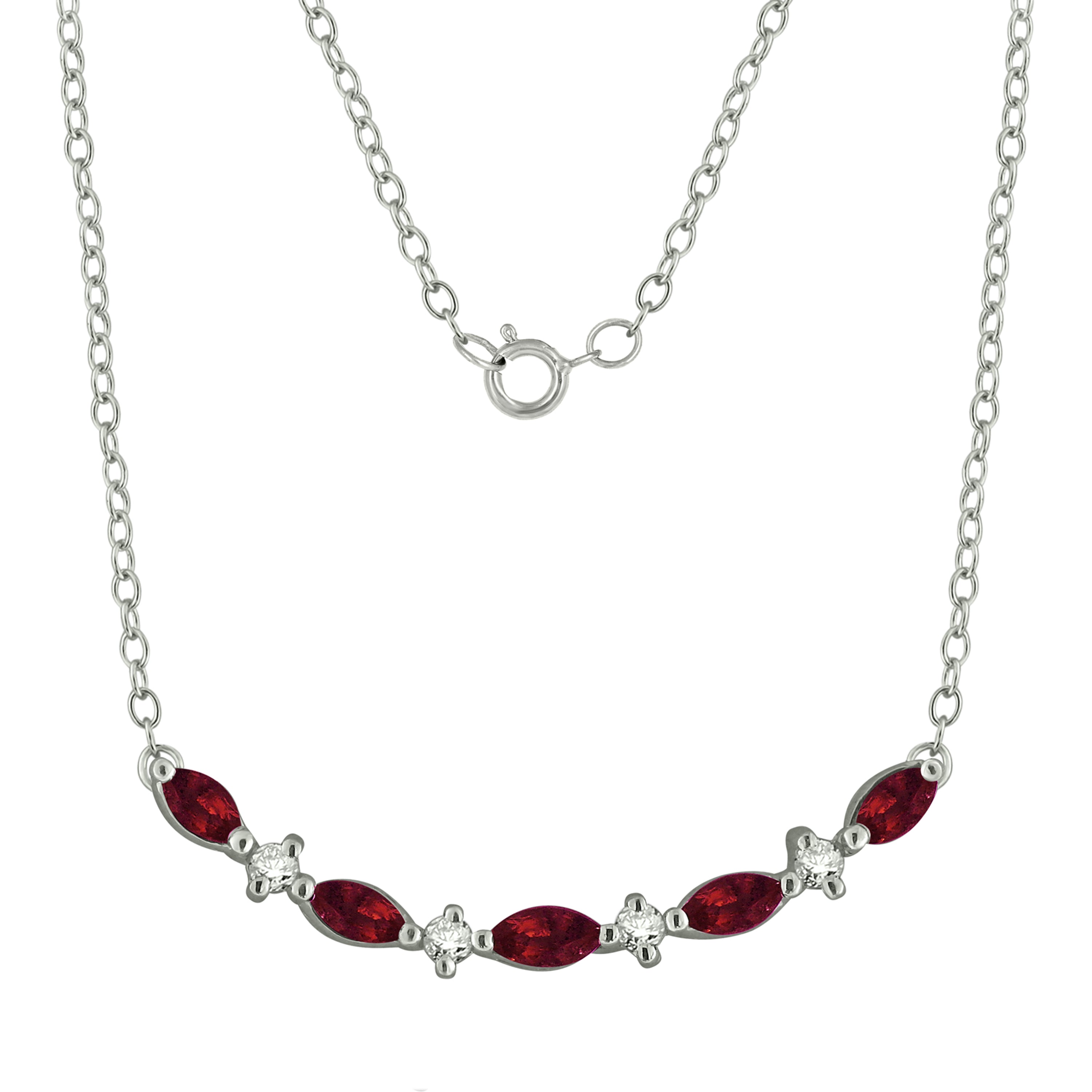 14k White Gold Diamond and Ruby Necklace 18" - Ruby