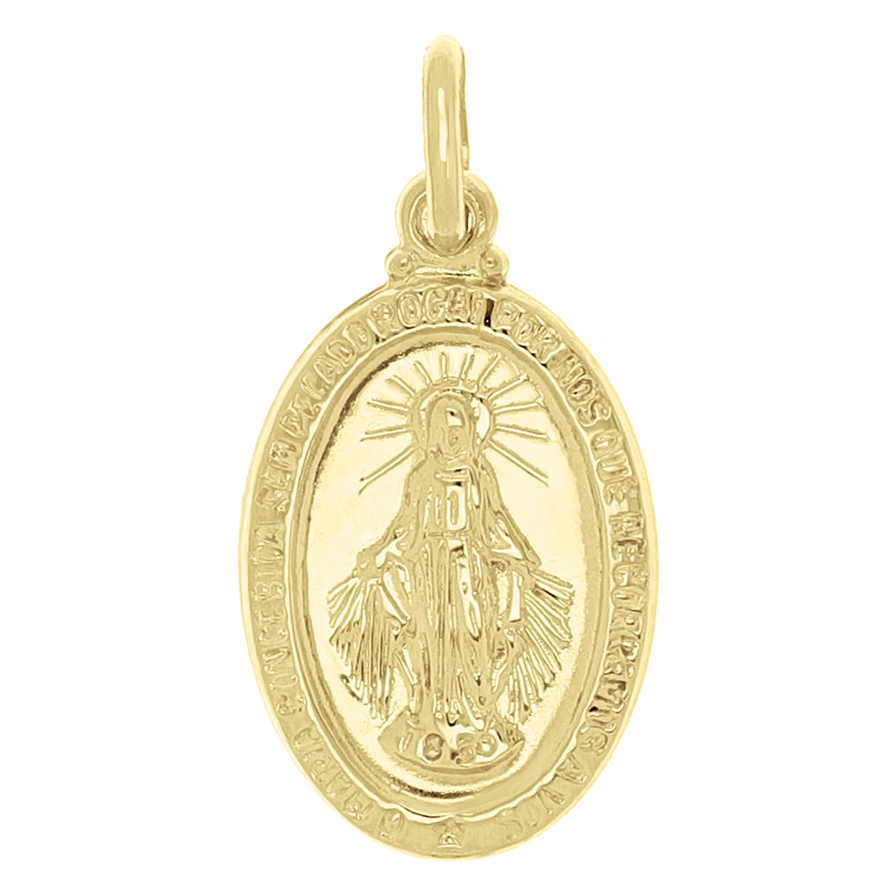 Italian 14k Yellow Gold Mother Mary Miraculous Medal Charm Pendant 1" 1.5 grams