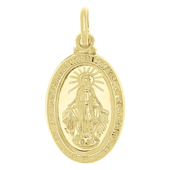 Italian 14k Yellow Gold Mother Mary Miraculous Medal Charm Pendant 1
