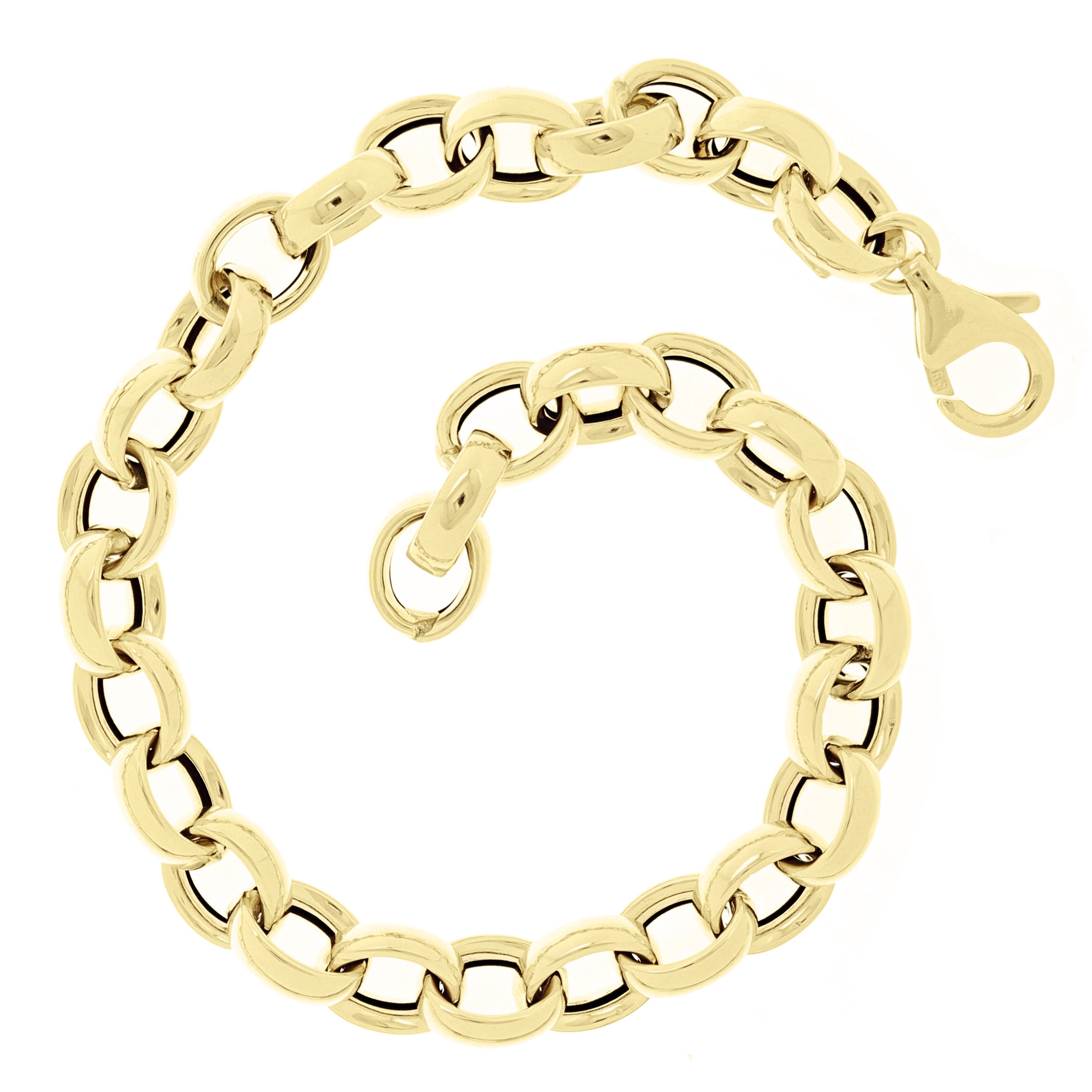 Italian 14k Yellow Gold Hollow Oval Rolo Links Bracelet 7.5" 7mm 4.5mm