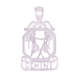 14k White Gold  Diamond Zodiac Sign Gemini Pendant - Gemini,White
