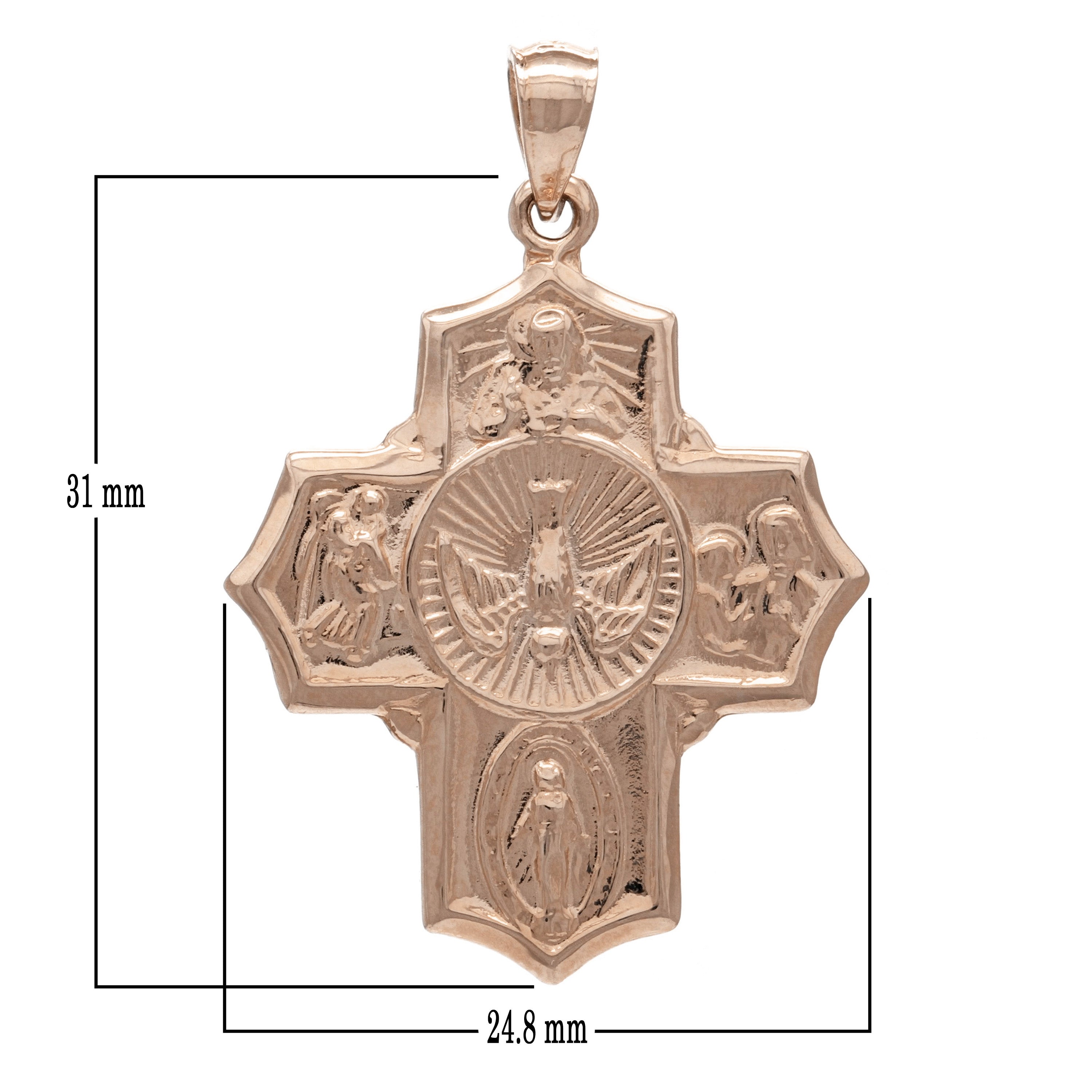 14k Rose Gold Holy Spirit Scapular Four Way Cross Charm Pendant 1" 5.6 grams - Rose